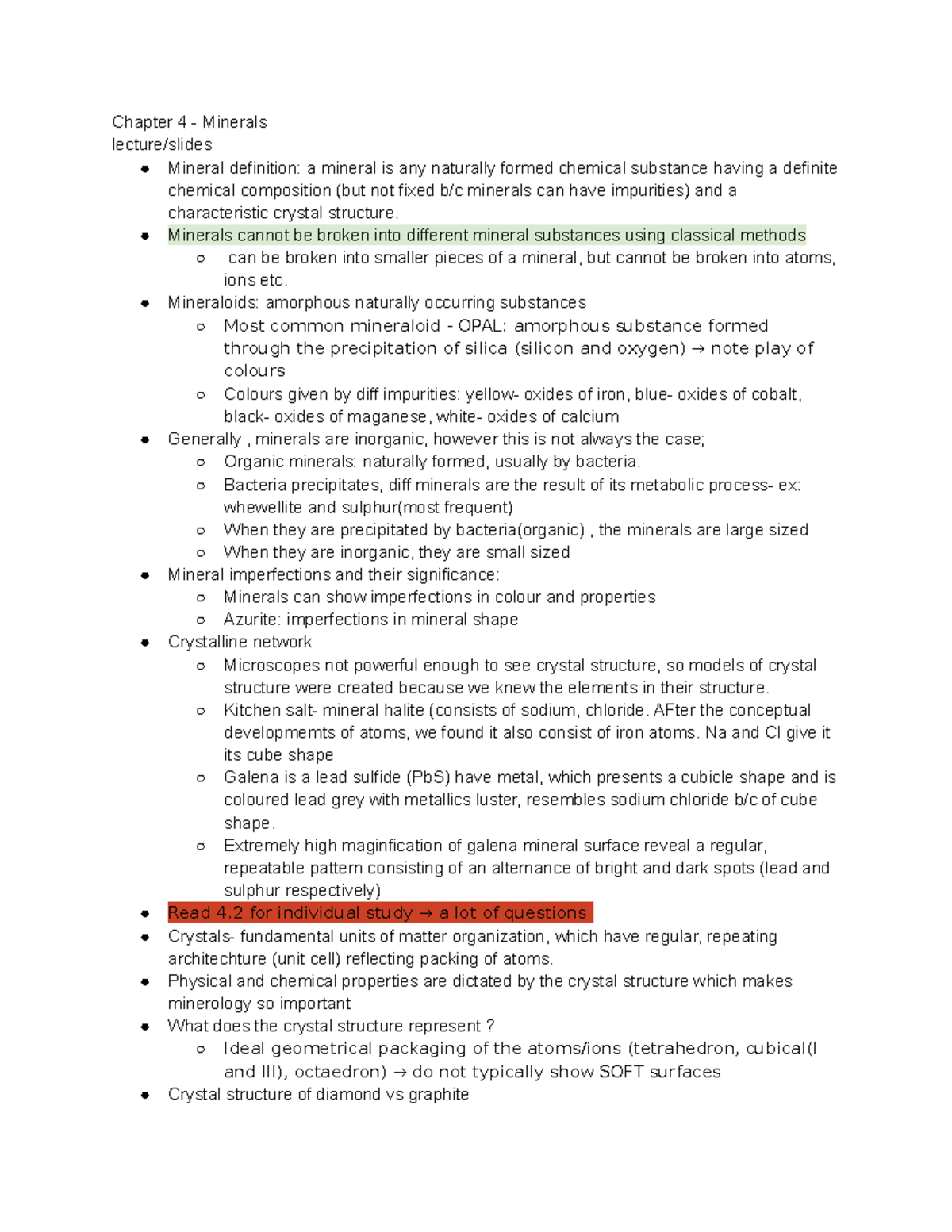 Copy of GLGY209 MT2 - lecture notes - Chapter 4 - Minerals lecture ...