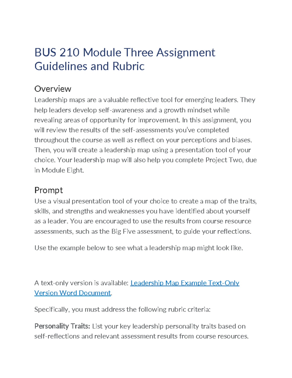 BUS 210 Module Three Assignment Leadership Map - BUS 210 Module Three ...