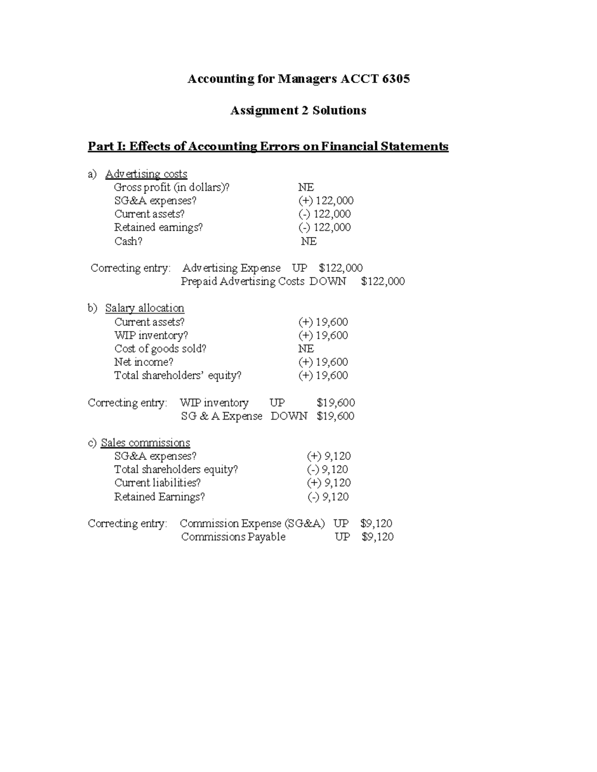 Assignment 2 Solutions - Accounting for Managers ACCT 6 305 Assignment ...