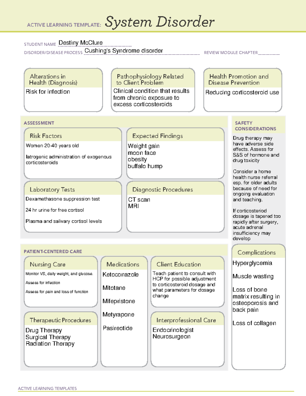 System disorder D Mcclure - ACTIVE LEARNING TEMPLATES System Disorder ...