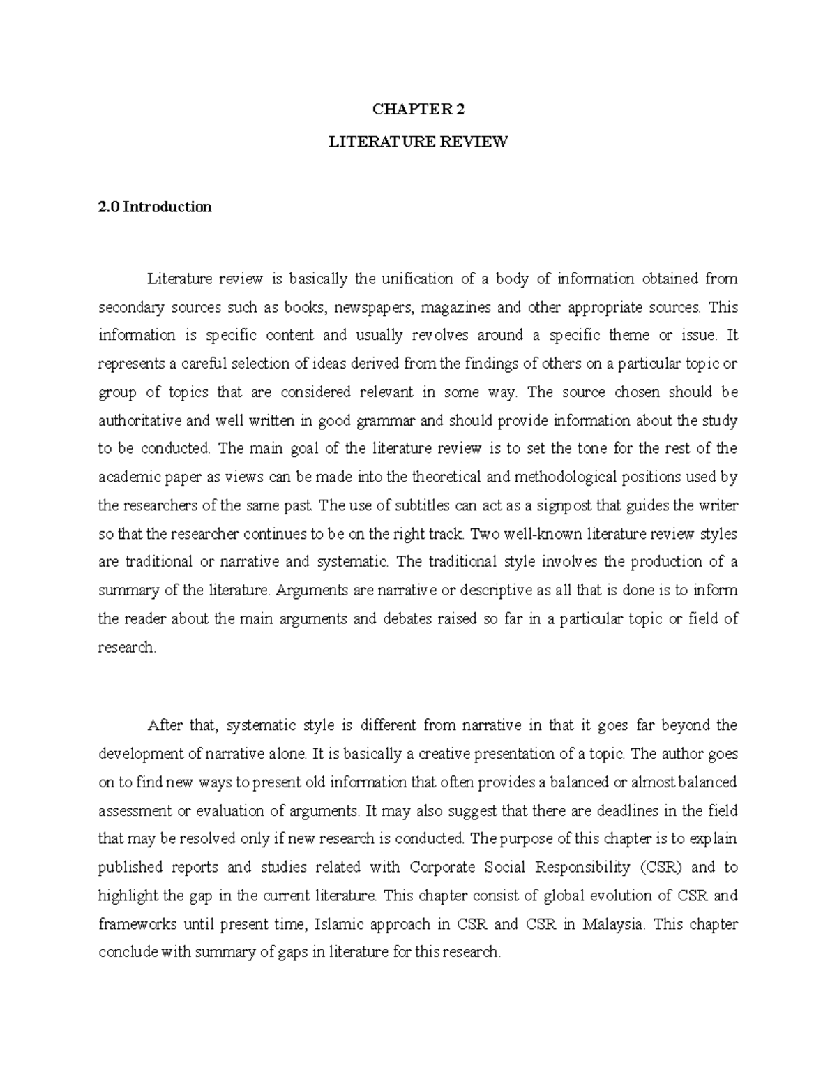 Chapter 2 CSR - dsdadadad - CHAPTER 2 LITERATURE REVIEW 2 Introduction ...