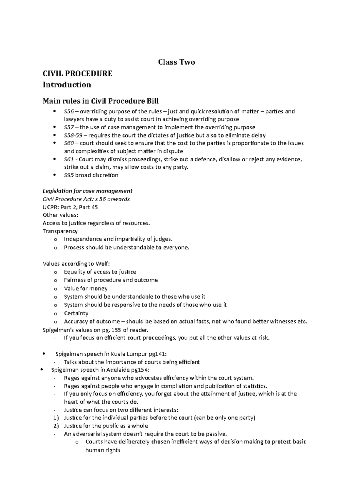 Full Civil Procedure Notes - Class Two CIVIL PROCEDURE Introduction ...