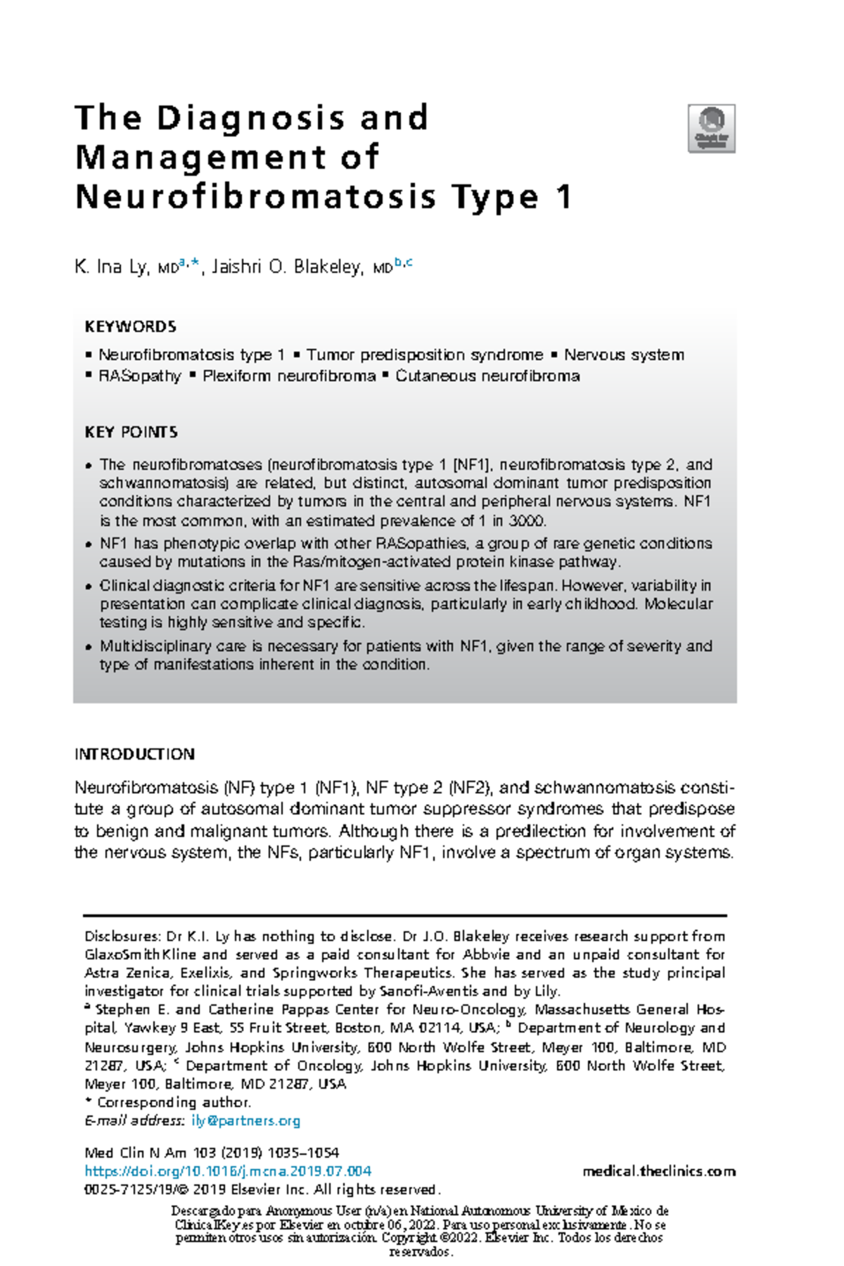 The Diagnosis and Management of Neurofibromatosis Type 1 - The D ...