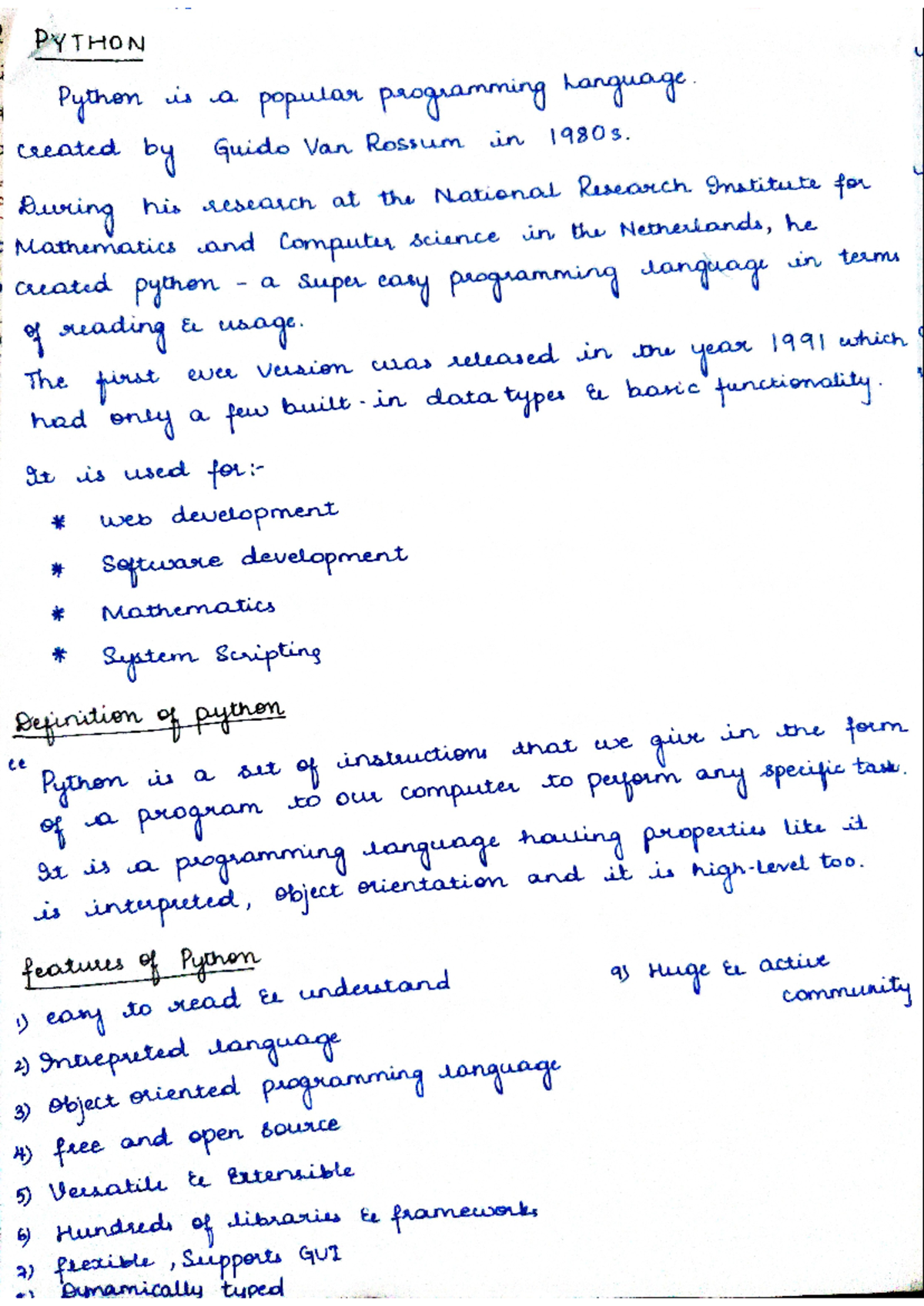 Python mod1 - PYTHON Python is a popular programming Language created ...