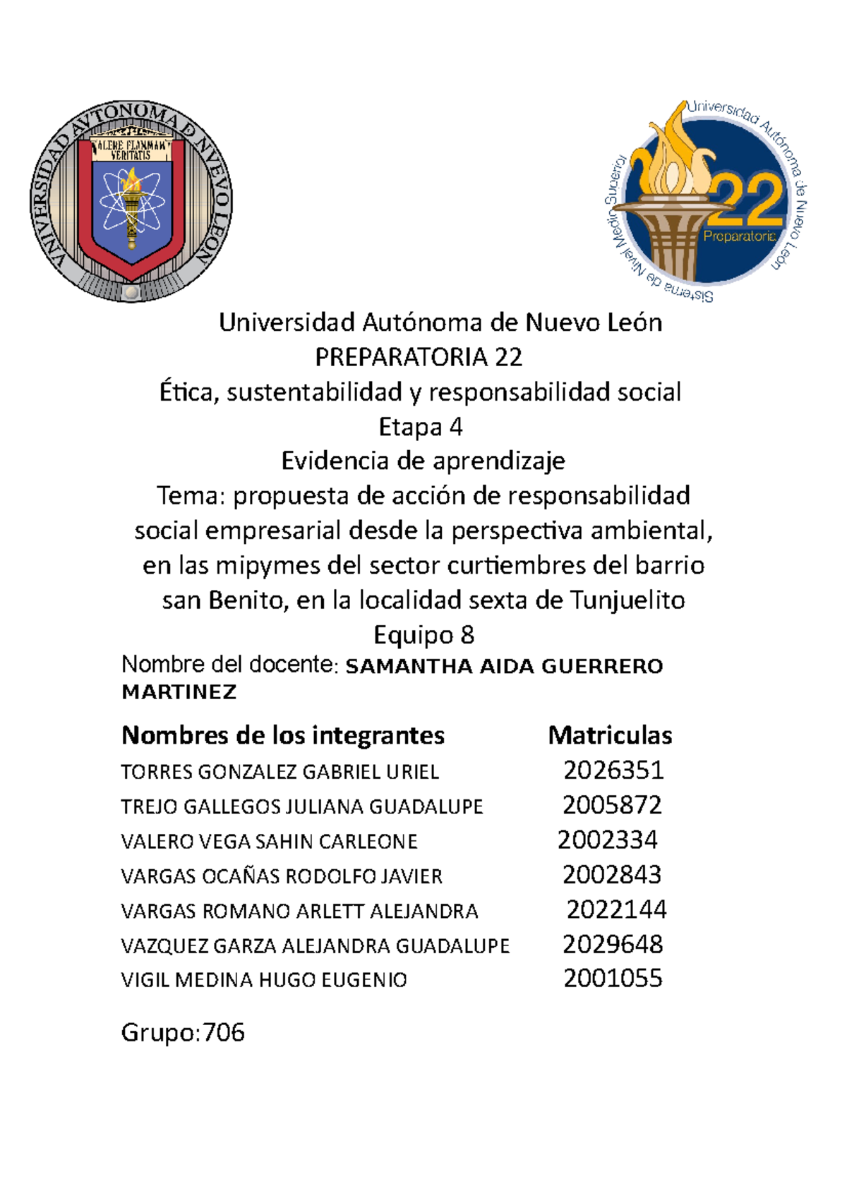 Evidencia Completa - Universidad Autónoma de Nuevo León PREPARATORIA 22 ...