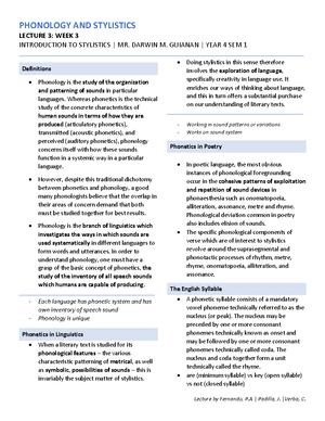STC 1 - Lecture - WEEK 1 - Contains notes on linguistics and literature ...
