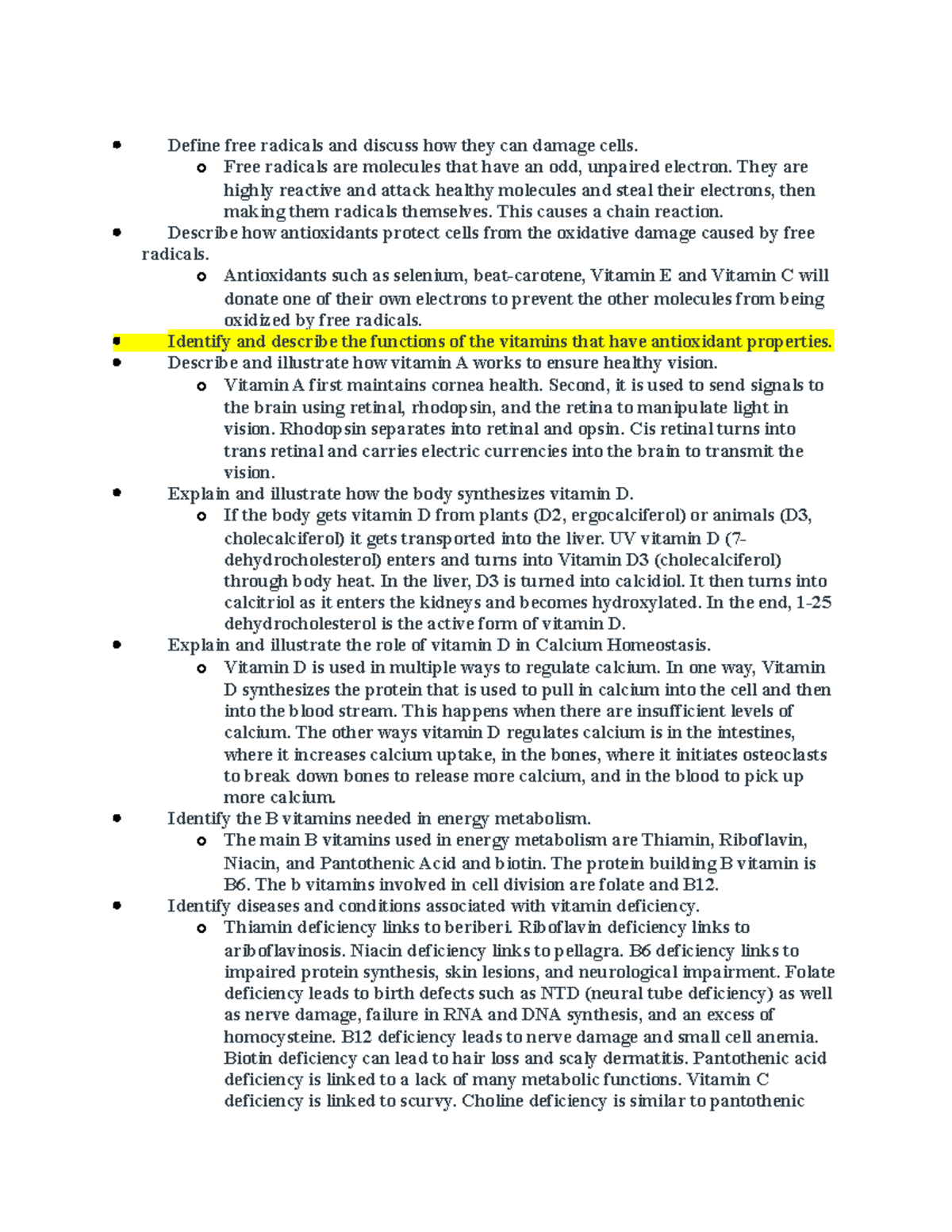 Review of vitamins Summary Fund Human Nutrition Define free