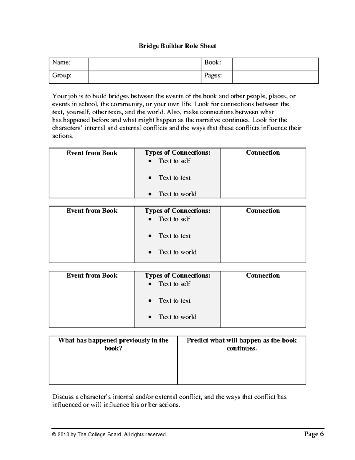 Literature Circles Packet © 2010 by The College Board. All rights