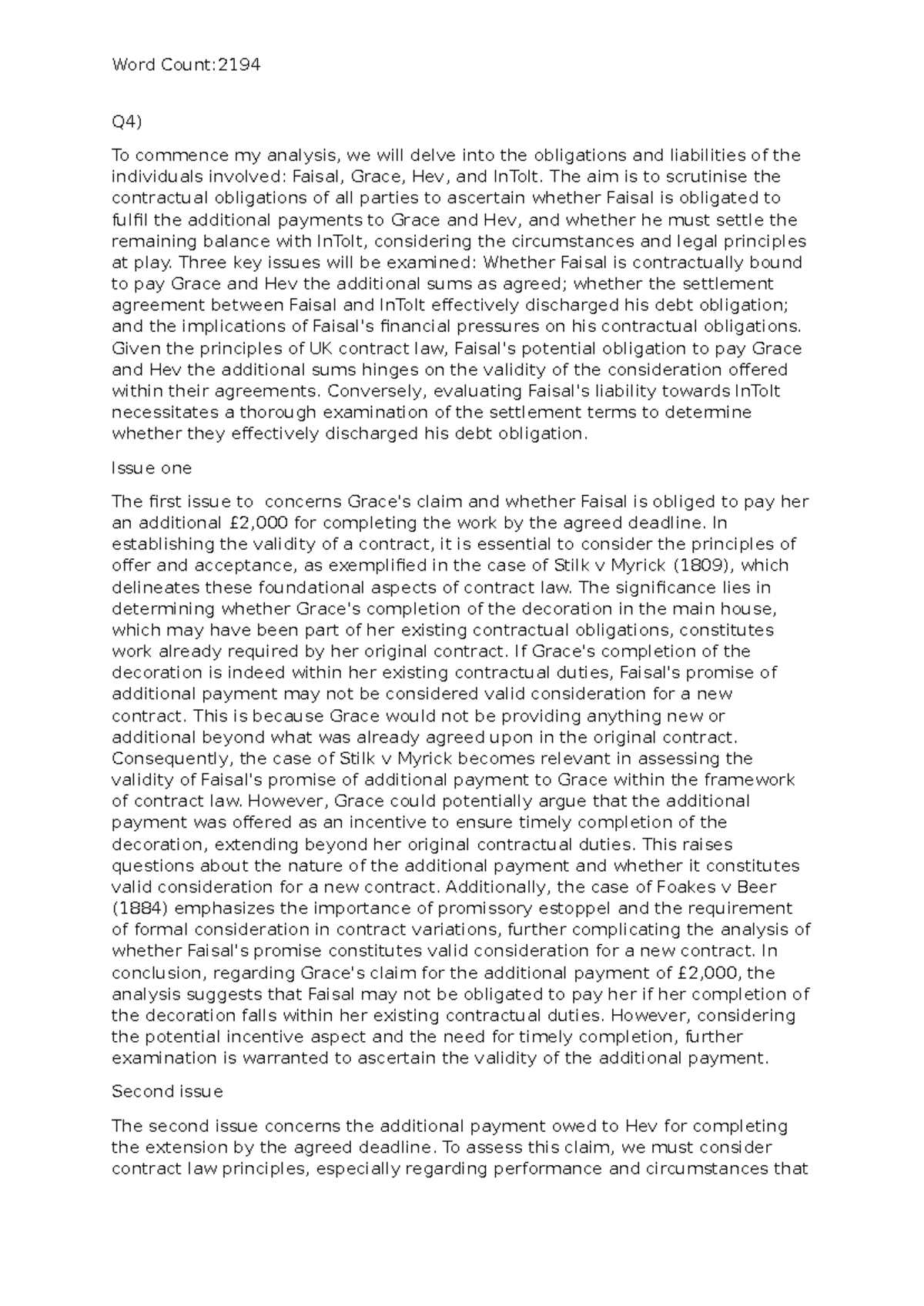 May contract Law Exam - Q4) To commence my analysis, we will delve into ...