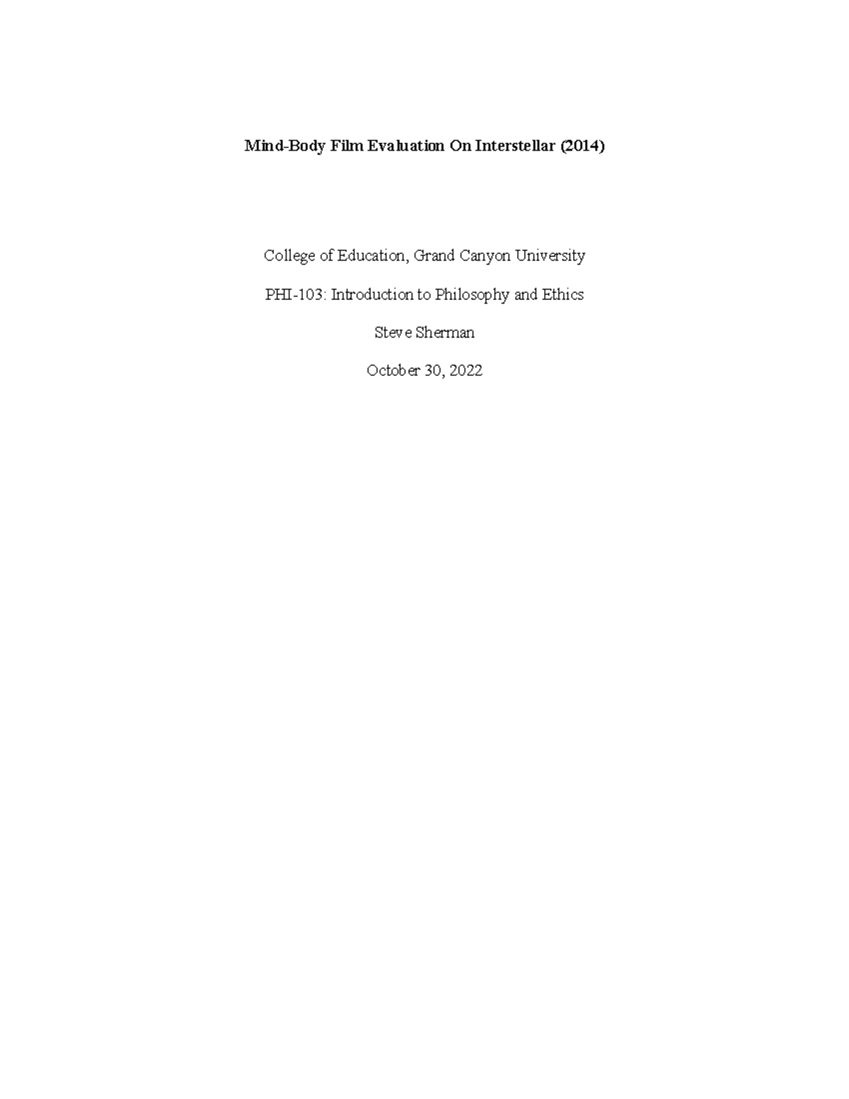 Extra Credit MindBody Film Evaluation MindBody Film Evaluation On