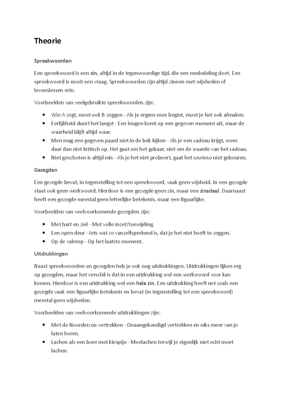 Spreekwoorden Uitdrukkingen Gezegden Etc - Theorie Spreekwoorden Een ...