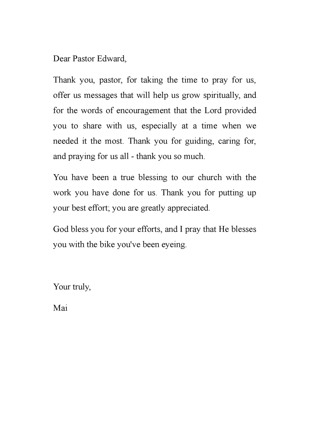 pastor appreciation month letter