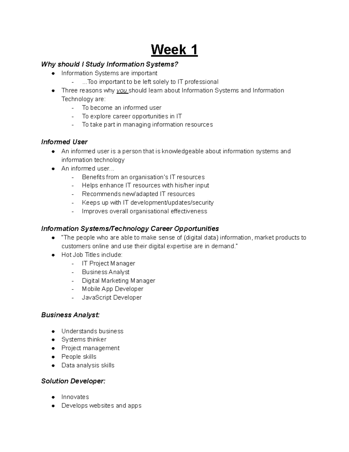 Week 1 Slide Notes Lecture notes for information systems 101 - Week 1 ...