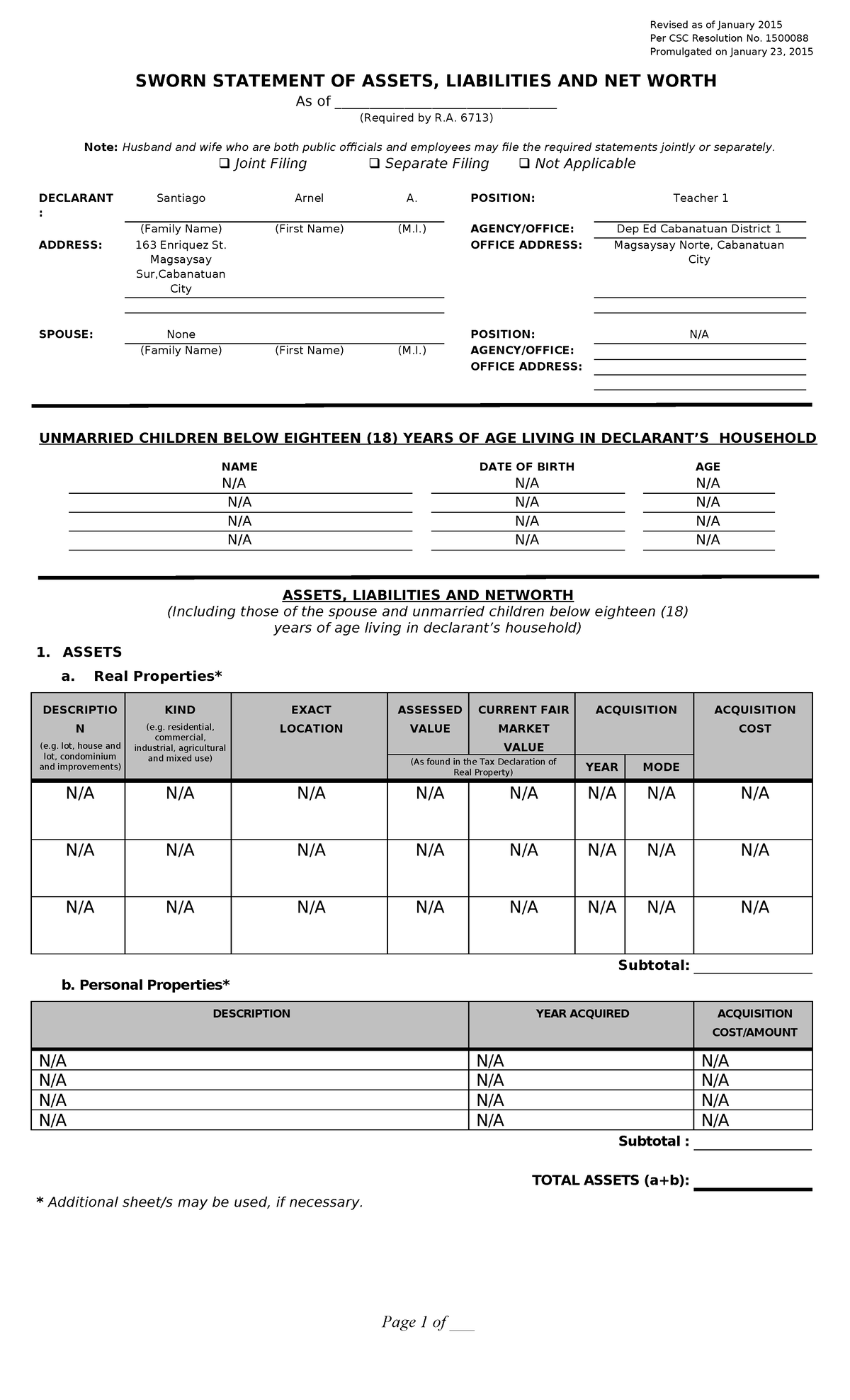 2015-SALN-Form - SALN - Revised as of January 2015 Per CSC Resolution ...