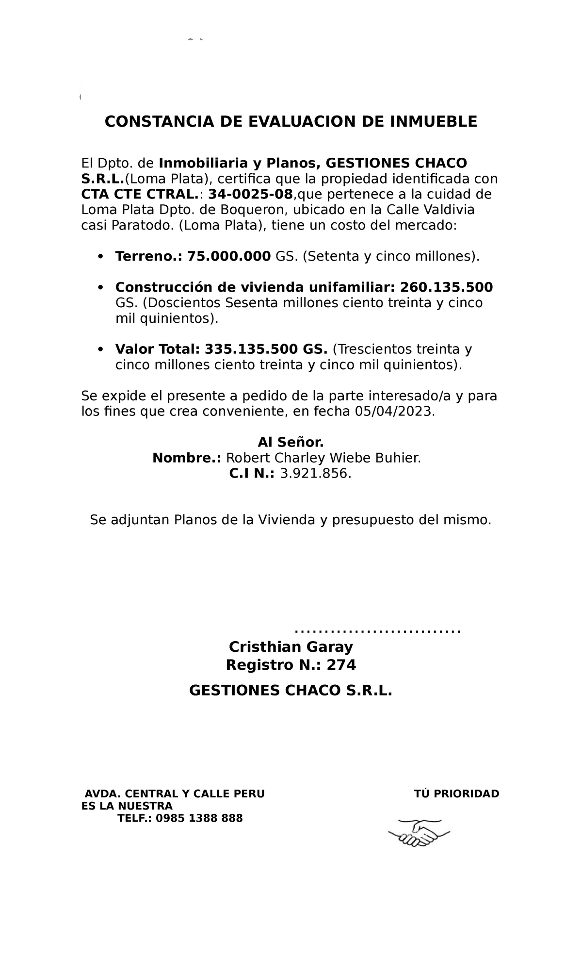 Constancia Finanzas Constancia De Evaluacion De Inmueble El Dpto De Inmobiliaria Y Planos 0247