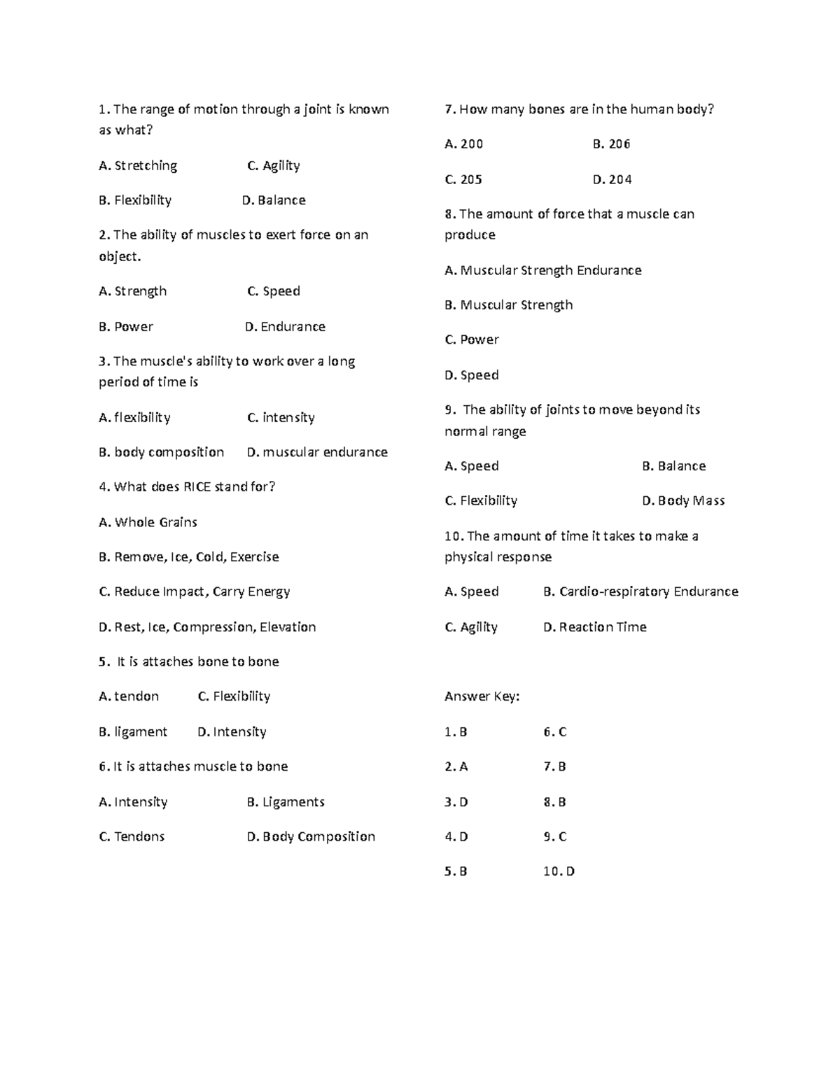 PEQuestions Questionnaire for students The range of motion through