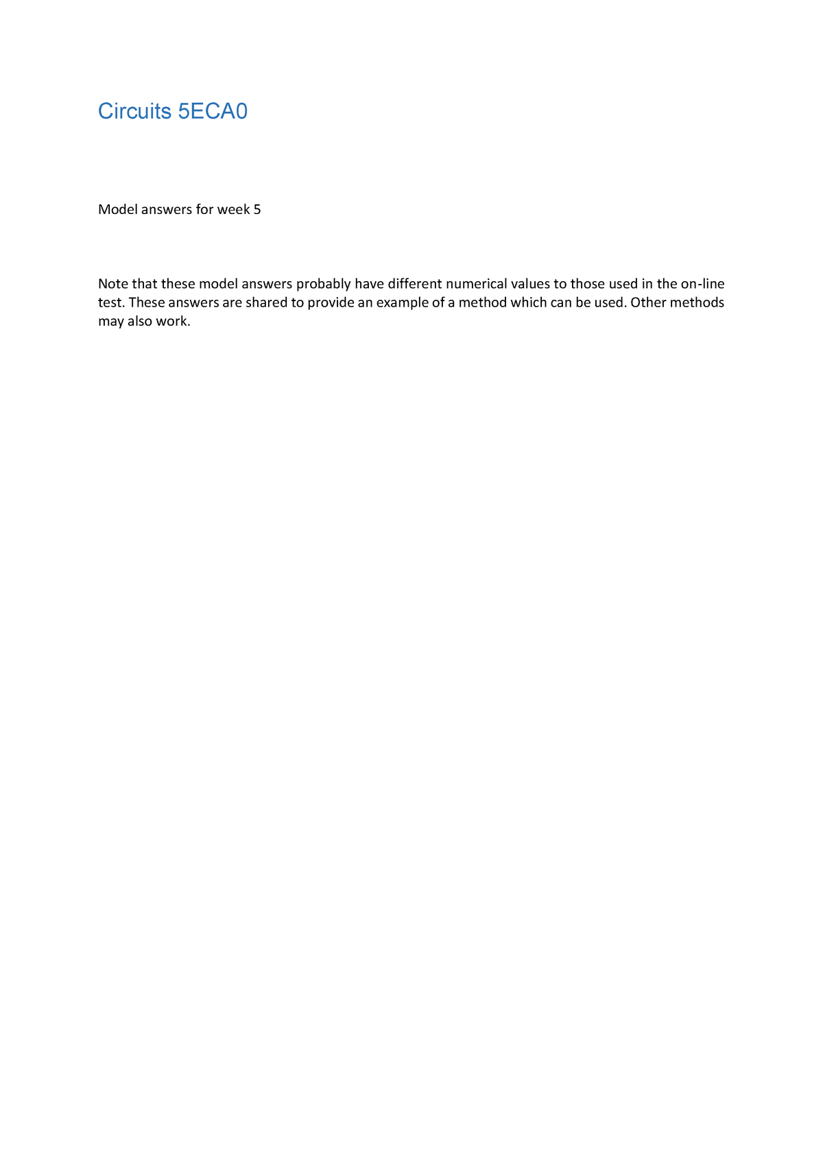 Circuits Class 5 Assessment Model Answers - Circuits 5eca Model Answers 