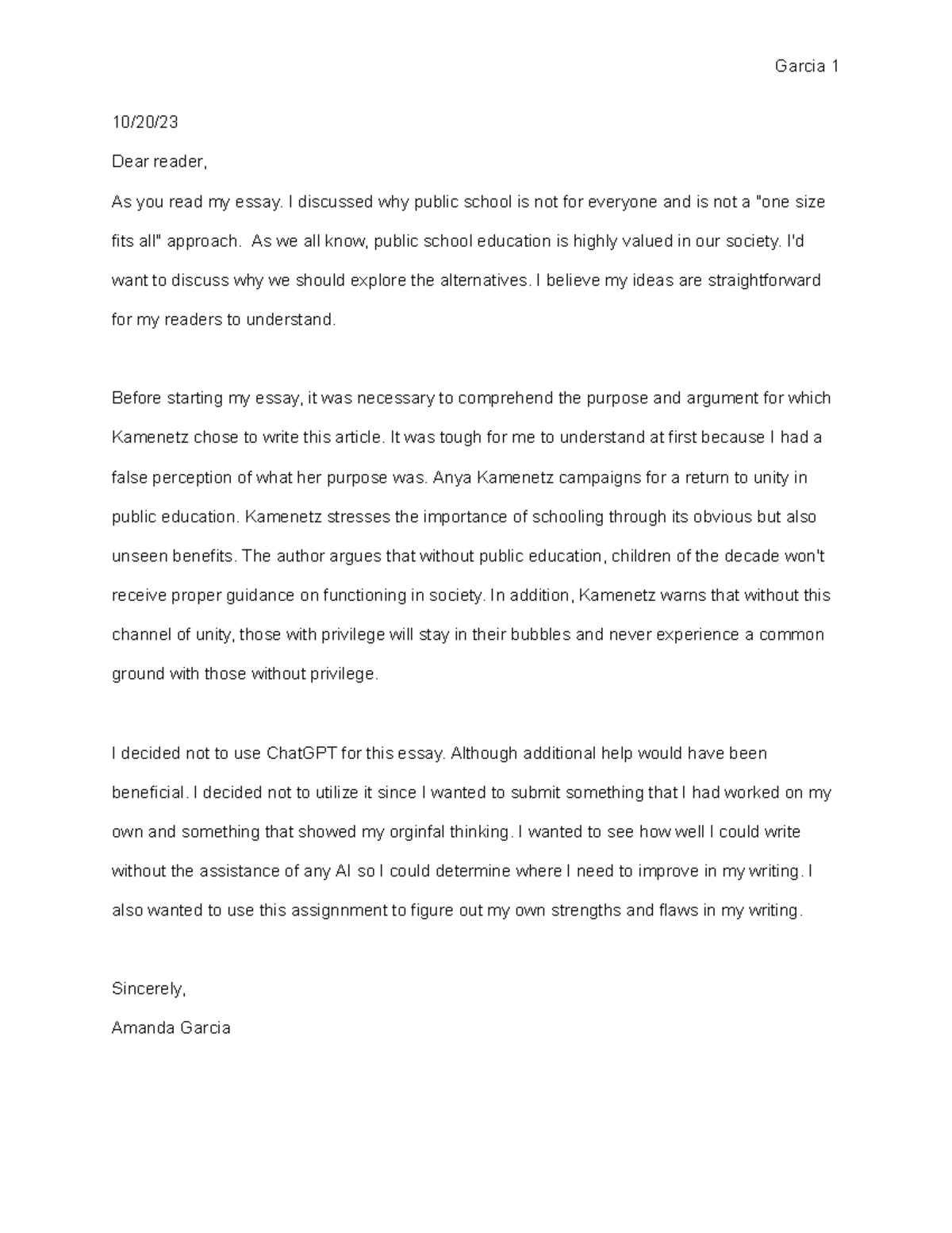 EC2 COMP Assignment 1 Draft Prewrite Amanda - 10/20/ Dear reader, As ...
