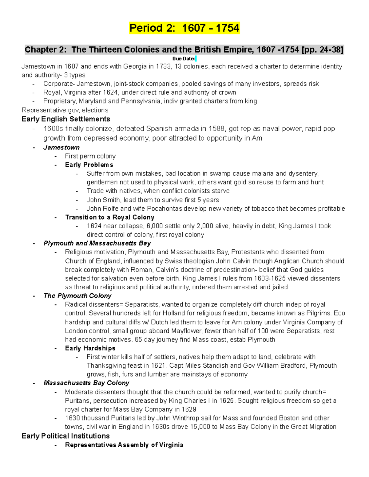 B. Period 2 1607-1754 Amsco Note Taking Guide (Ch. 2) - Period 2: 1607 ...