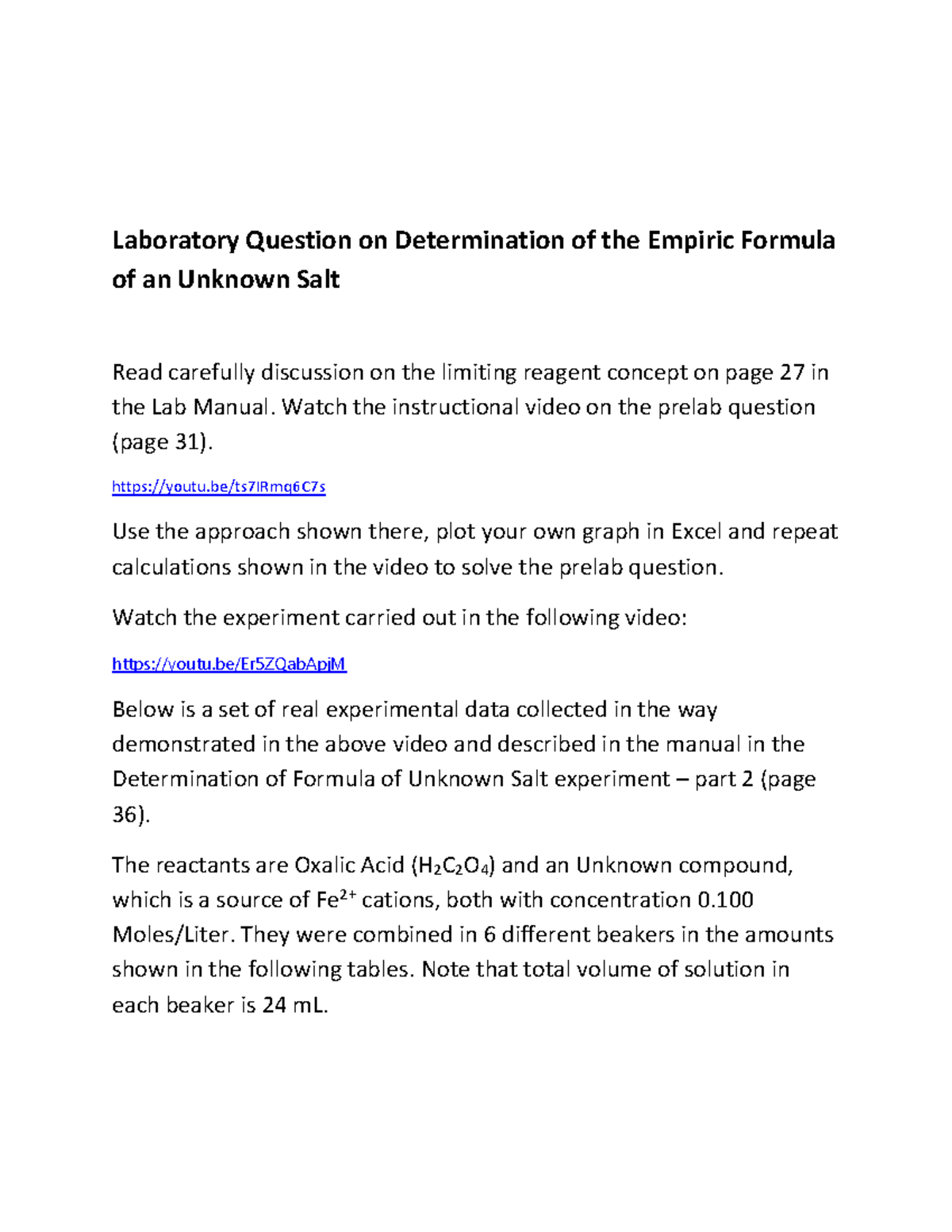 Lab 2 Empiric Formula of a Salt Lab Module Laboratory Question on