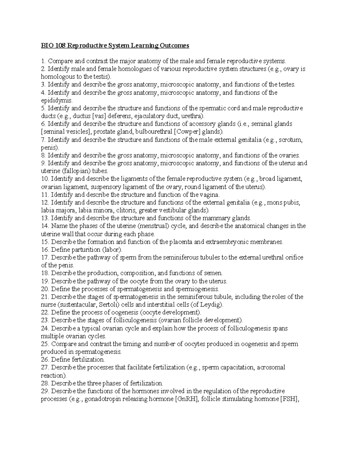 BIO 108 Reproductive System Learning Outcomes - BIO 108 Reproductive ...