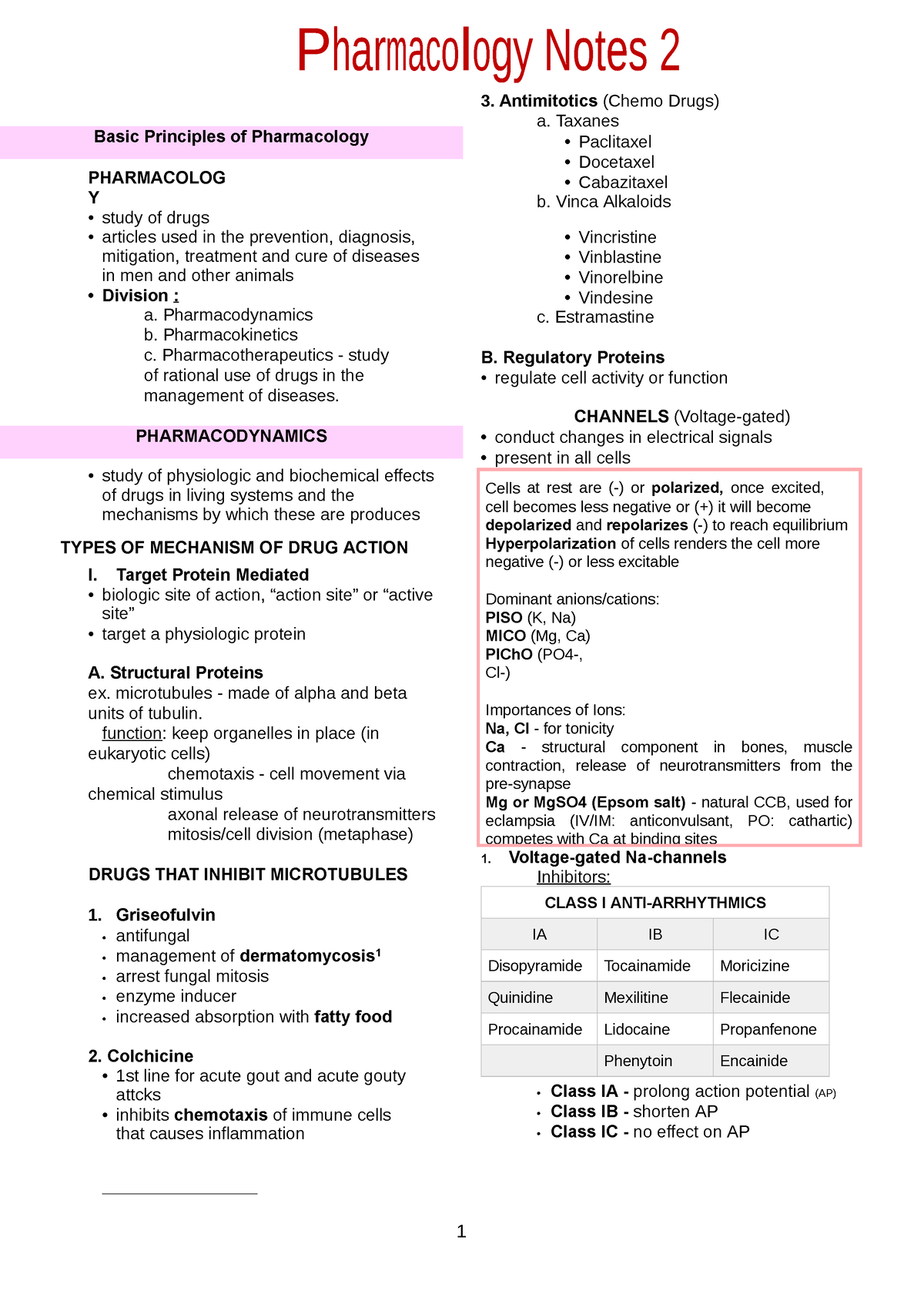 Pharmacology 2 - Lecture Notes 1-18 - ####### 1 Basic Principles Of ...