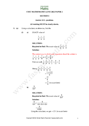 June 2018 CSEC Maths Paper 2 Past Paper - Mathematics - Studocu