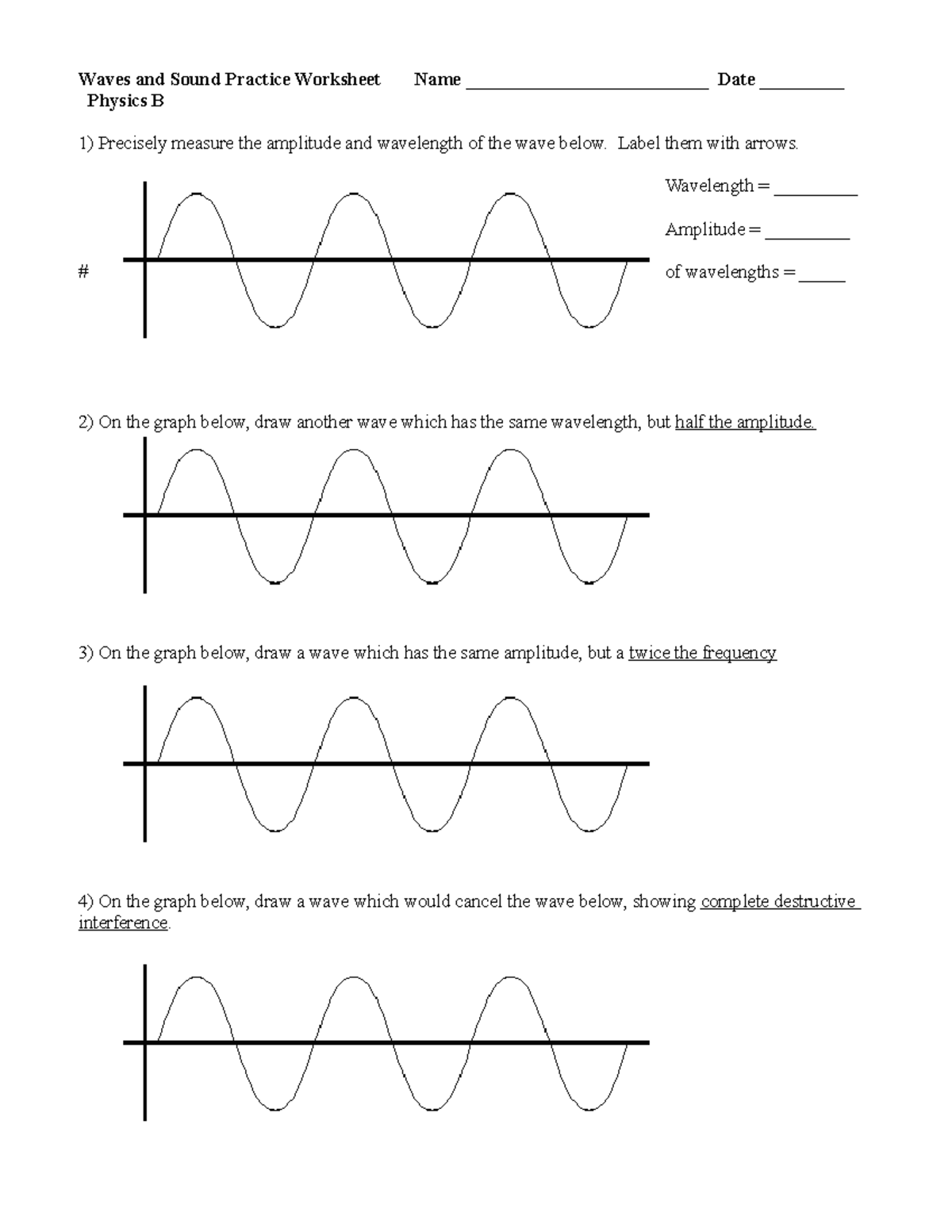 Waves and Sound Practice WS Graph, Doppler, Resonance Waves and