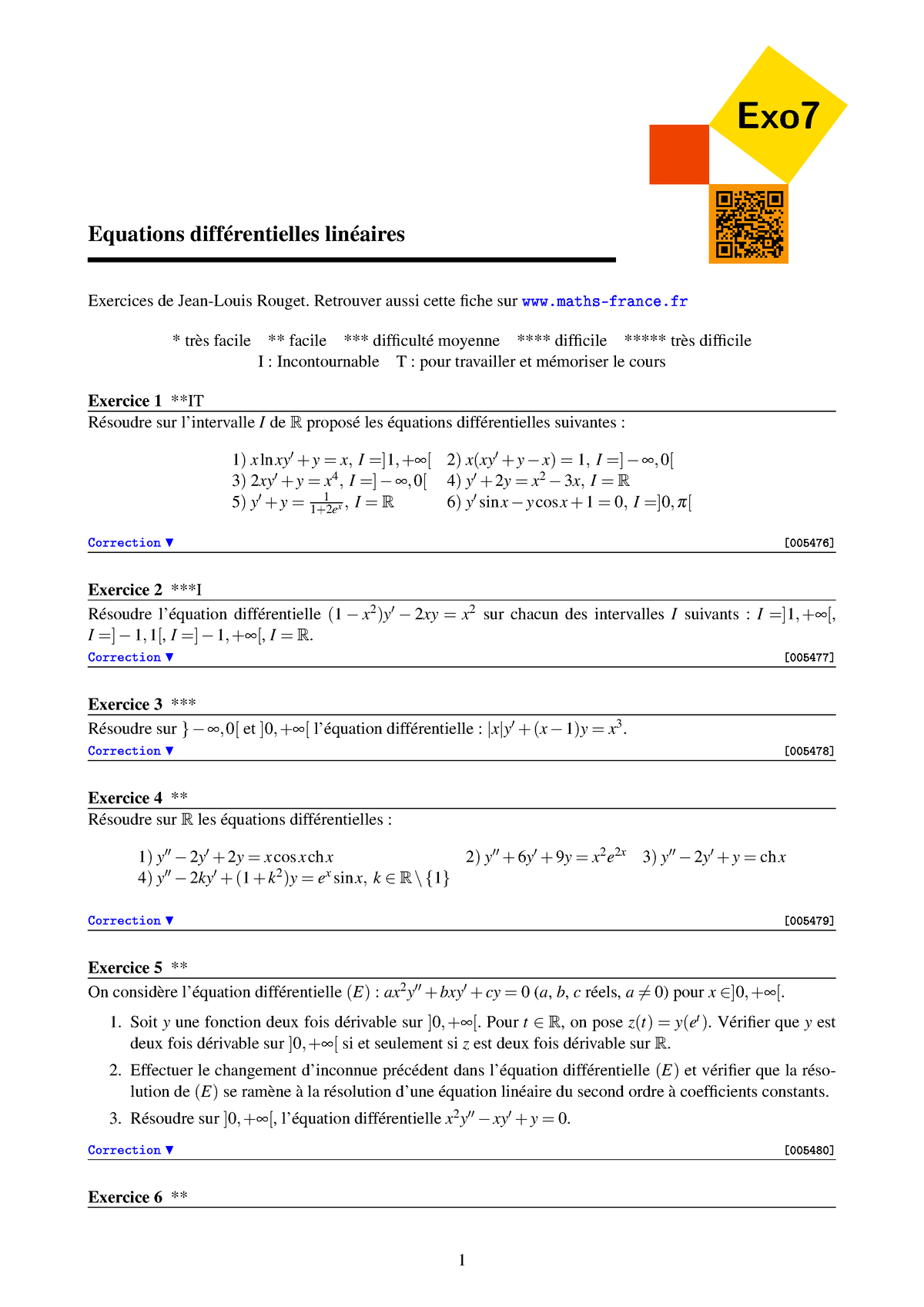 Exos-equationsdiferentielles-lineaires - Exo Equations Différentielles ...