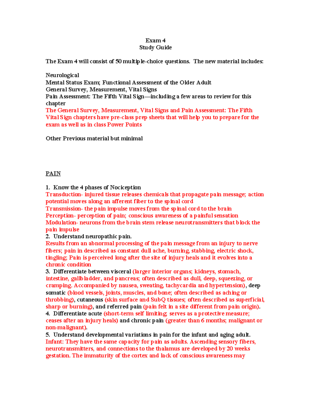 NU 325 Exam IV Study Guide - Exam 4 Study Guide The Exam 4 will consist ...