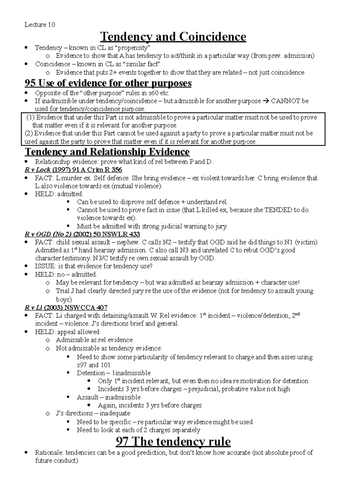 Lecture-10 - Tutorial 10 notes - Lecture 10 Tendency and Coincidence ...