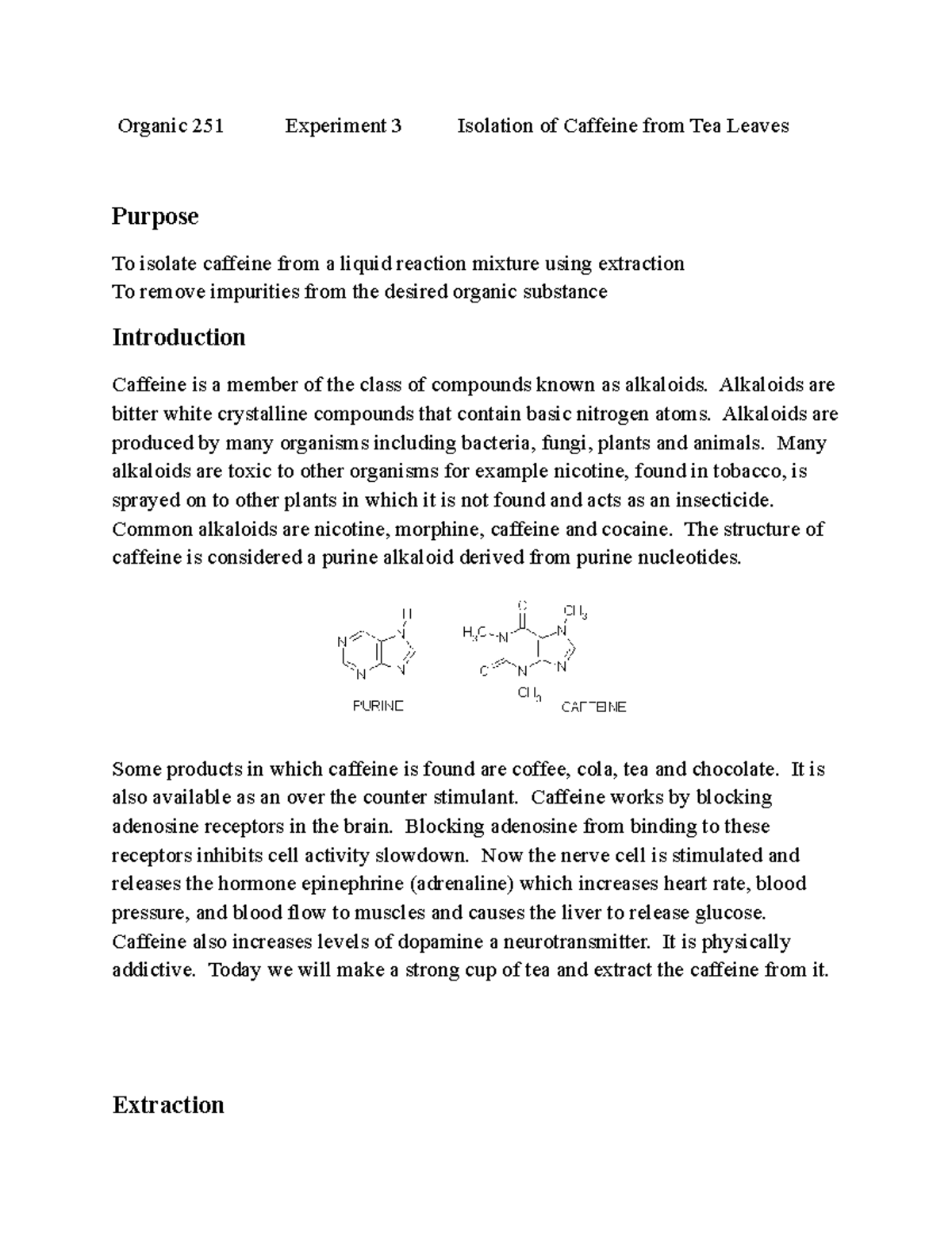 251 Exp 3 Extraction Caffeine Tea Online Organic 251 Experiment 3