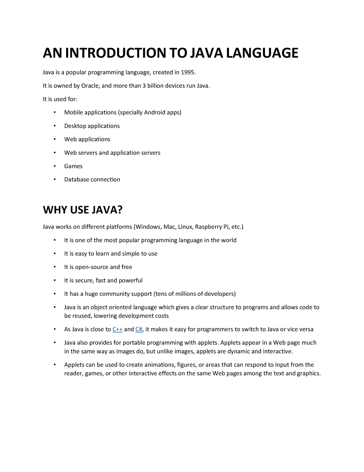 Introduction TO JAVA - Lecture Material Of Java Programming - AN ...