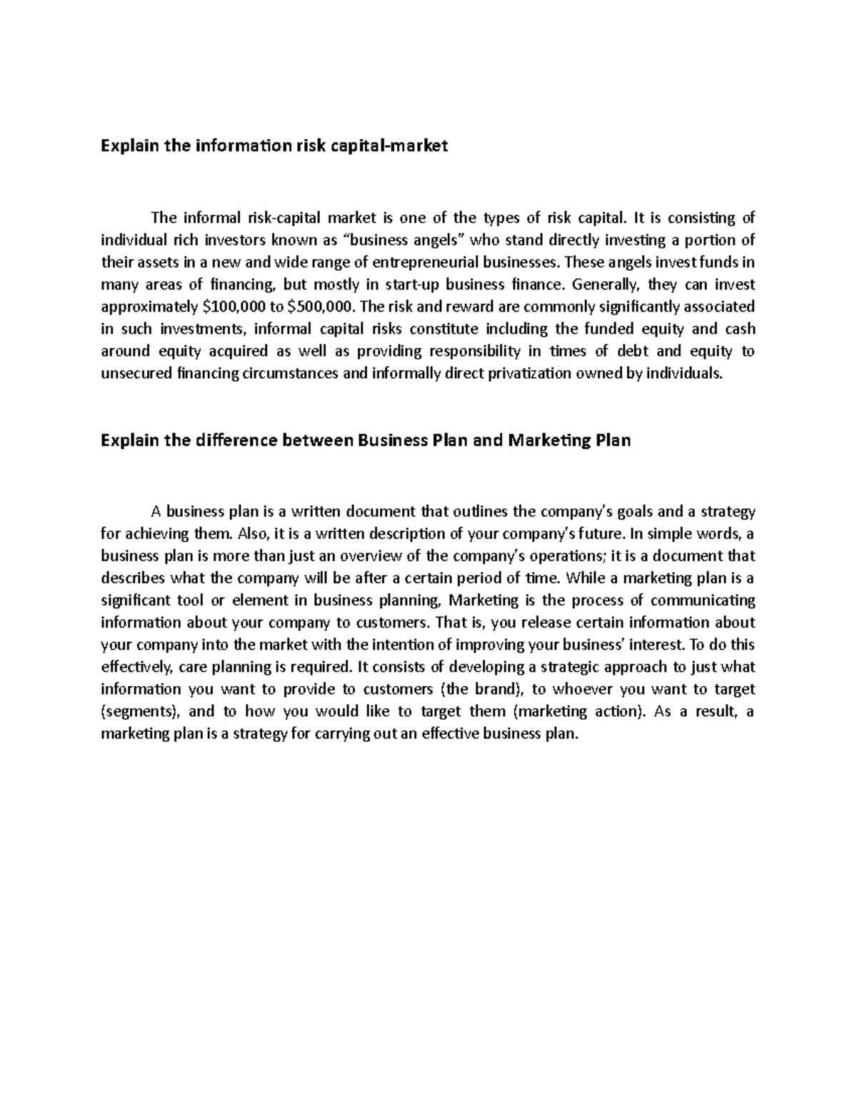 Entrep 1 - 2021-2022 - Explain the information risk capital-market The ...