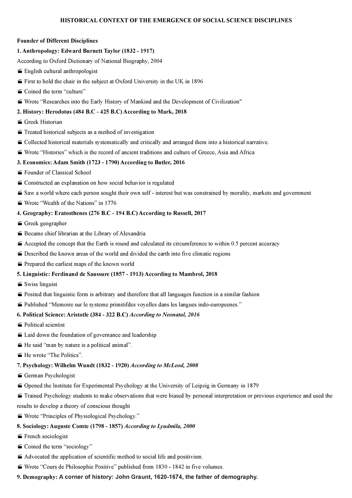 Historical Context OF THE Emergence OF Social Science Disciplines WITH ...