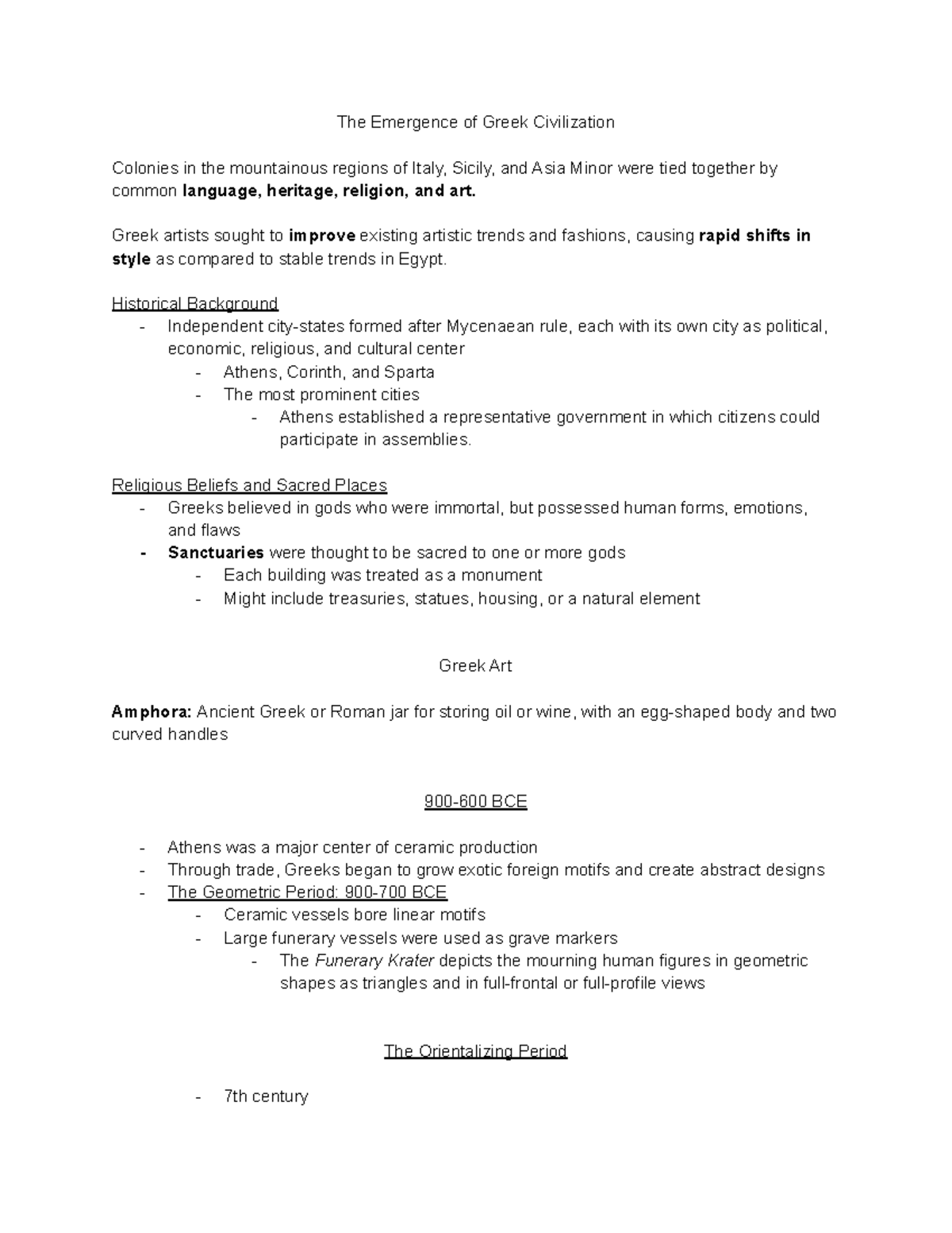 AHST 1303 Notes 5-6 - Art of Ancient Greece and Etruscan Art - The ...