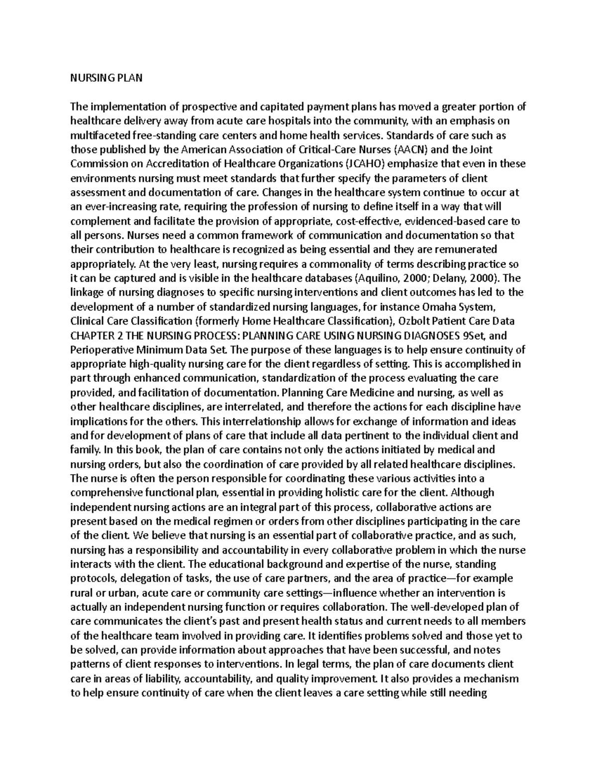 3 Nursing PLAN - fffff - NURSING PLAN The implementation of prospective ...