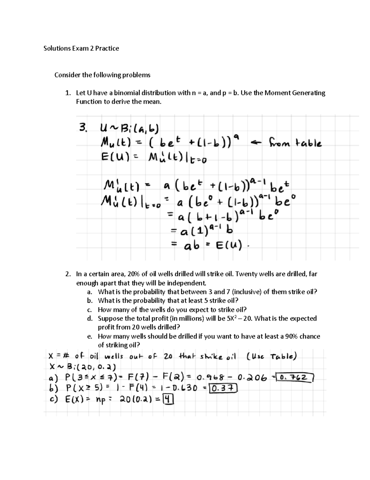 Solution Practice Exam 2 - Solutions Exam 2 Practice Consider The ...