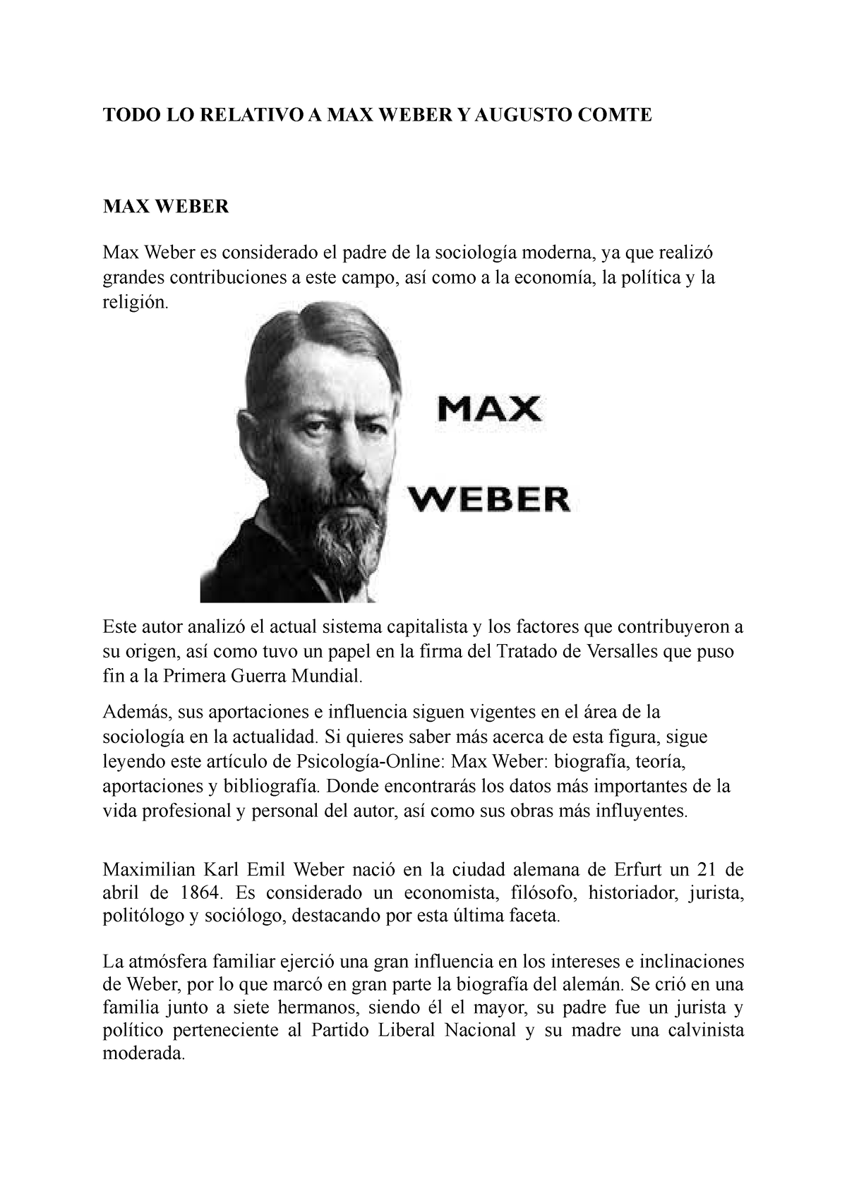 Todo lo relativo a Max Weber y Augusto Comte - TODO LO RELATIVO A MAX ...