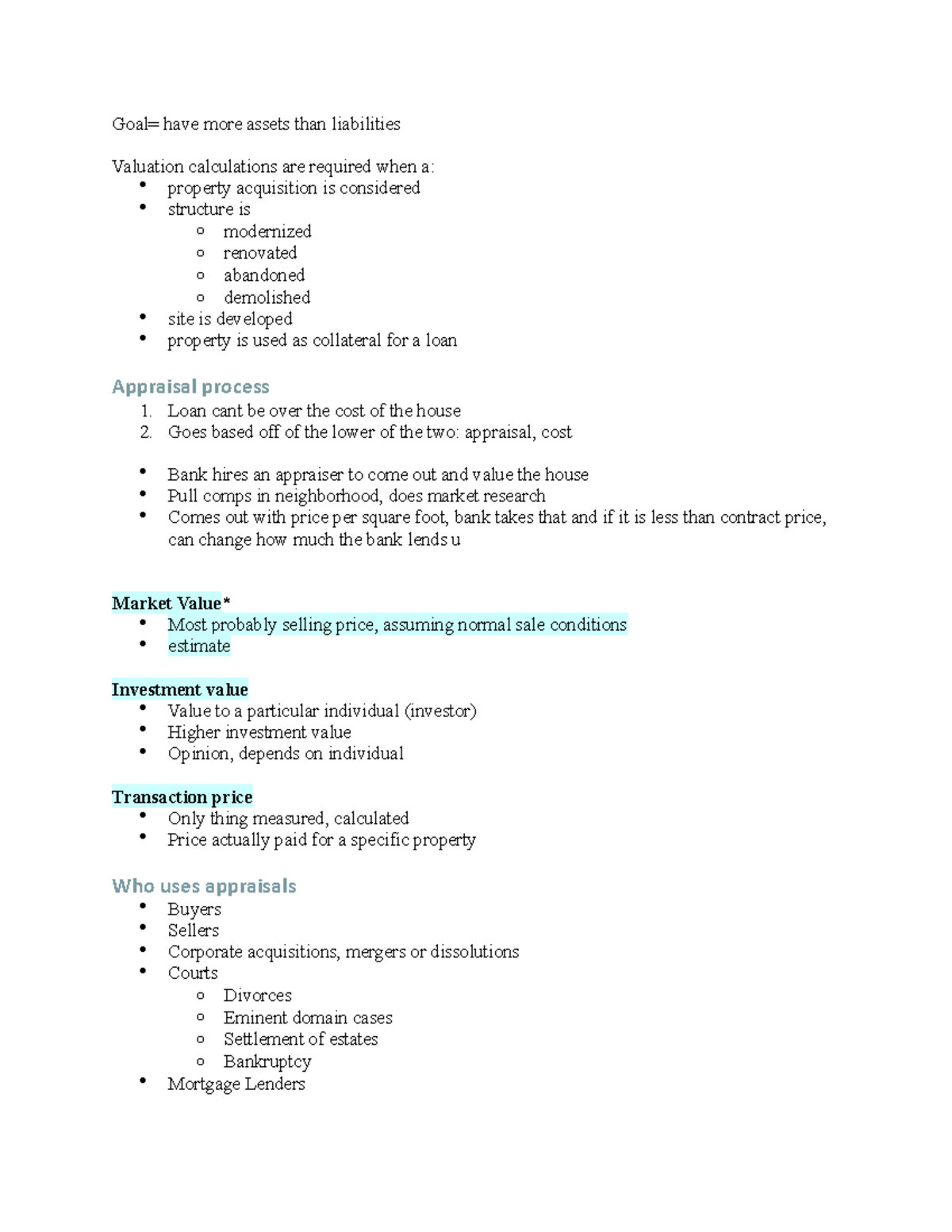FI331 Chapter 7 Lecture notes from Dr. Tidwell's Class Goal= have