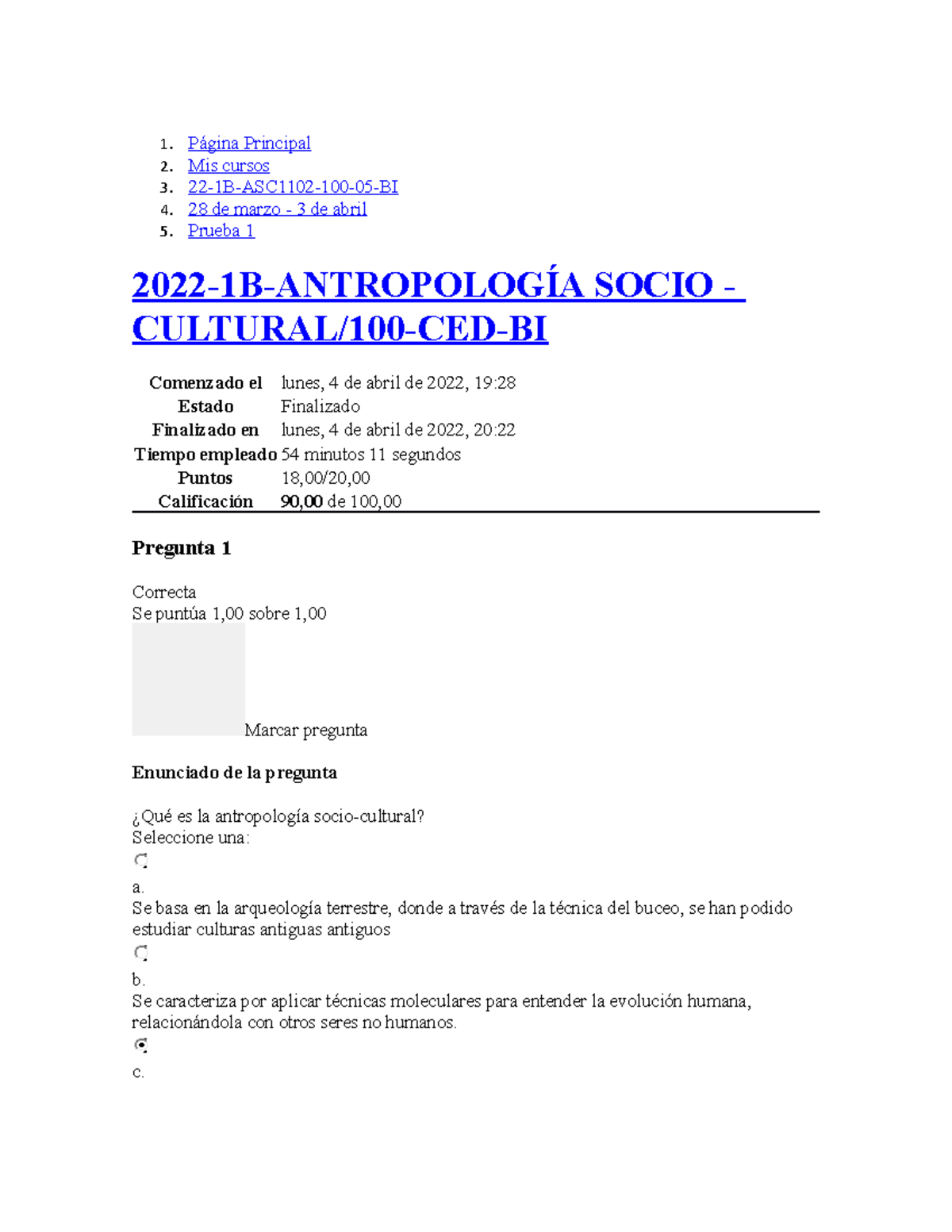 Prueba 1antropologia - Página Principal Mis Cursos 22-1B-ASC1102-100-05 ...