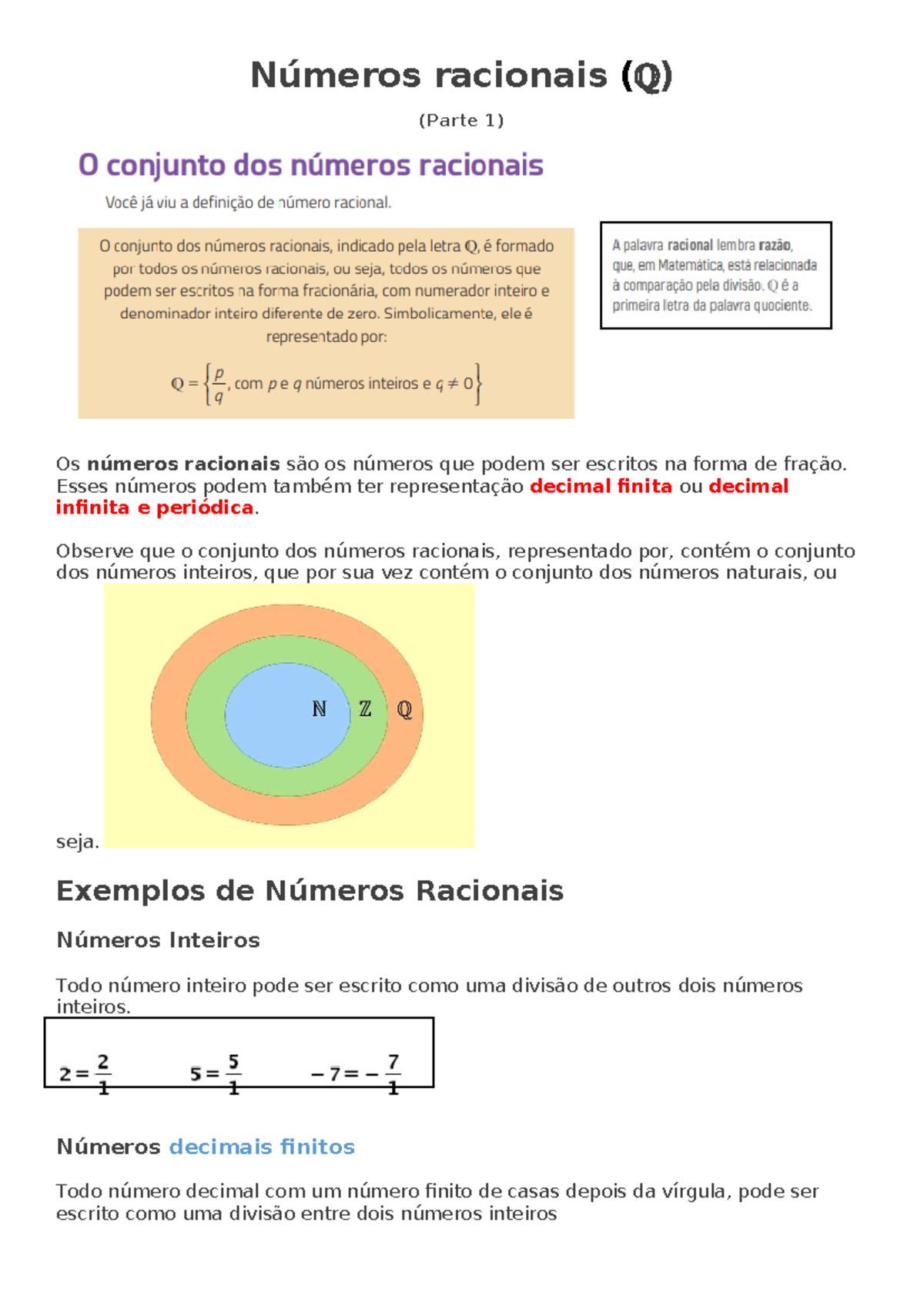 Números racionais - parte 1 - Números racionais (ℚ) (Parte 1) Os ...