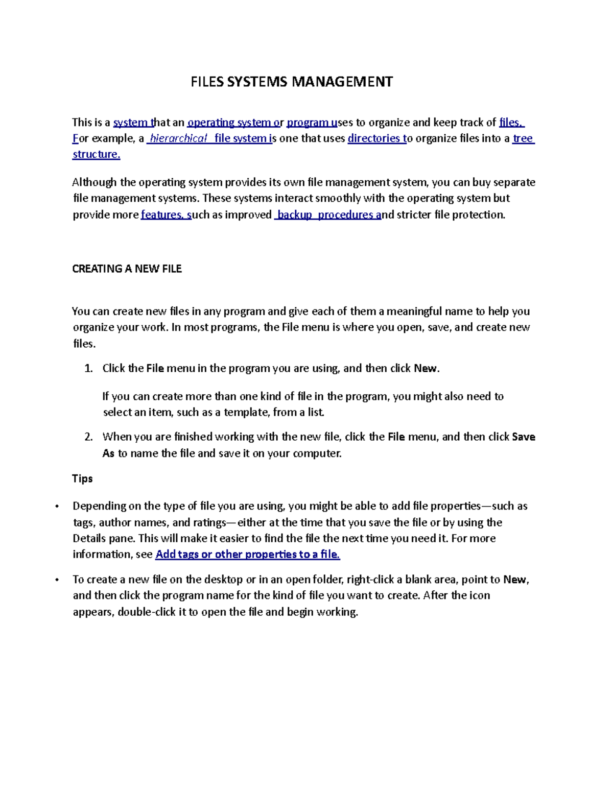 Files Systems Management - FILES SYSTEMS MANAGEMENT This is a system ...