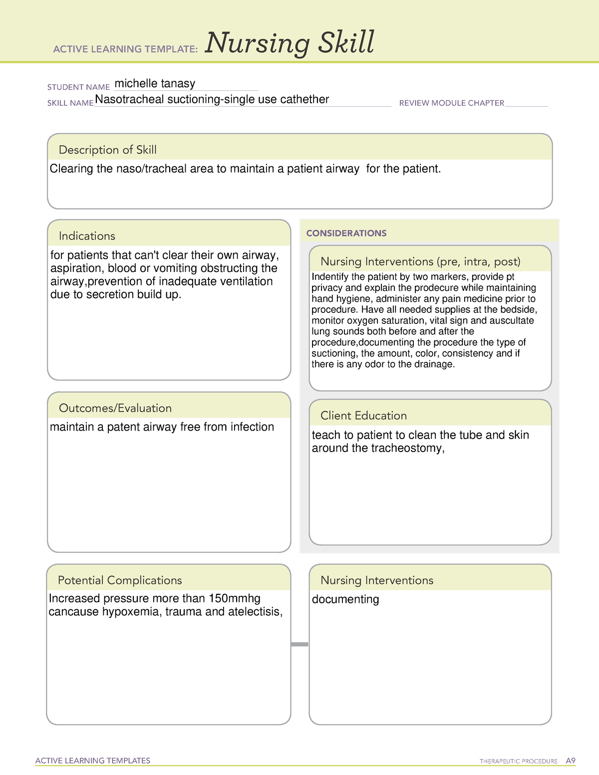 Nasotracheal suctioning - ACTIVE LEARNING TEMPLATES TherapeuTic ...