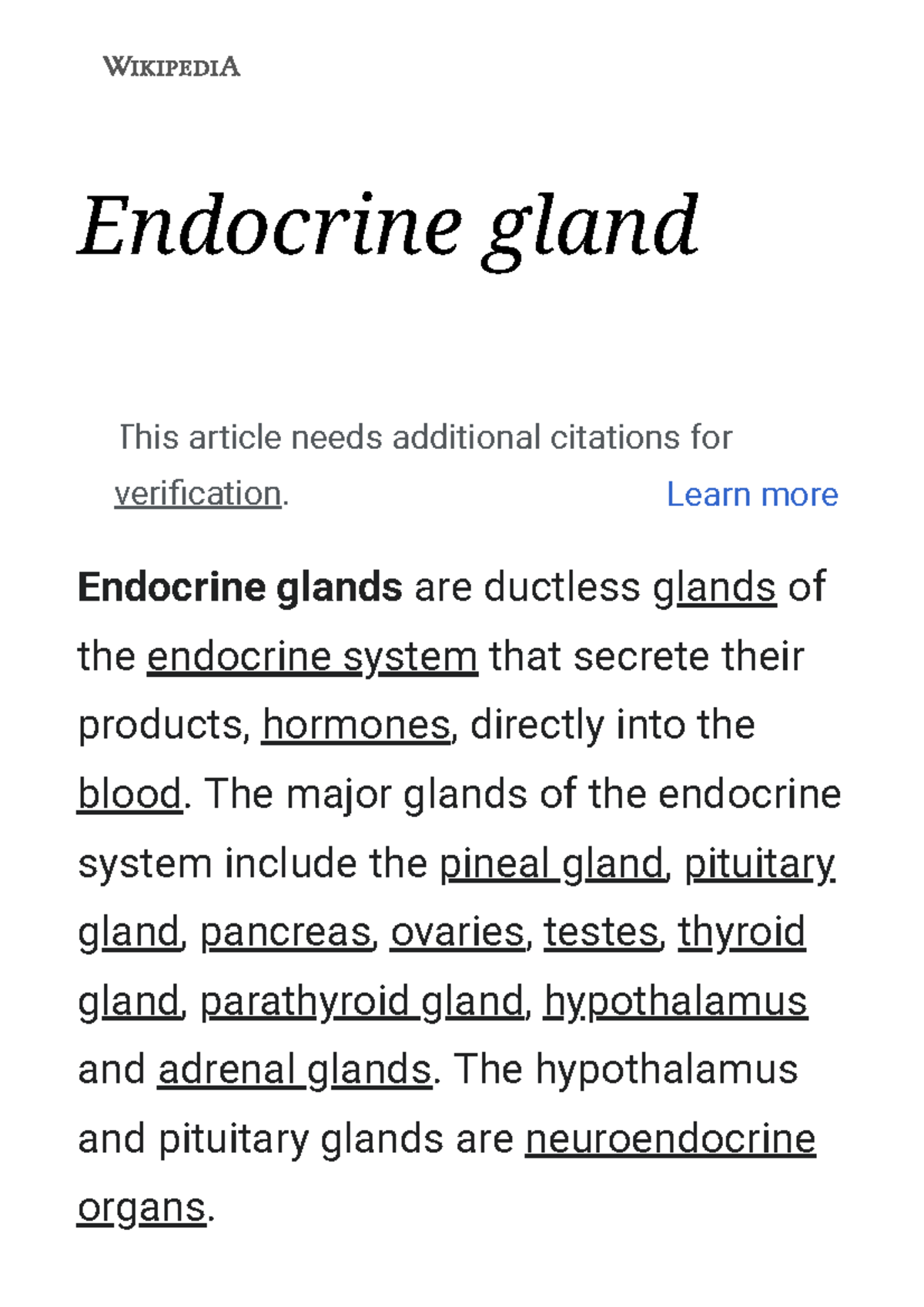 Endocrine gland Wikipedia Endocrine gland Endocrine glands are