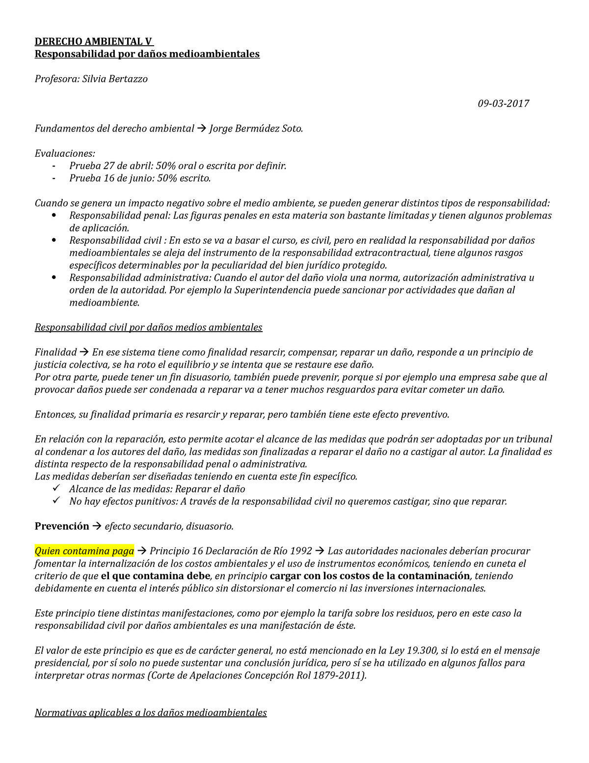 Derecho Ambiental - DERECHO AMBIENTAL V Responsabilidad por daños ...