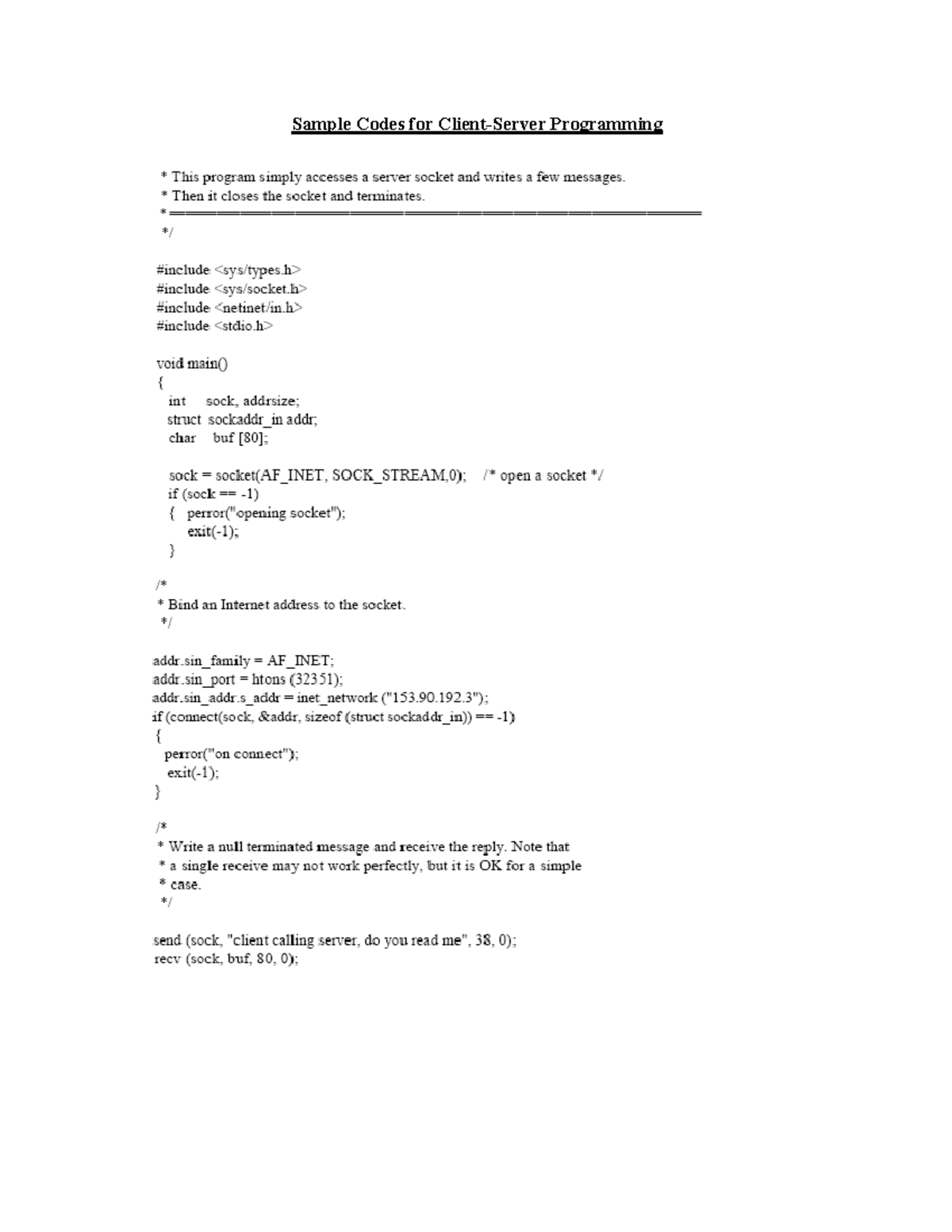 Client Server Sample Code - COMPE560 - Sample Codes for Client-Server ...