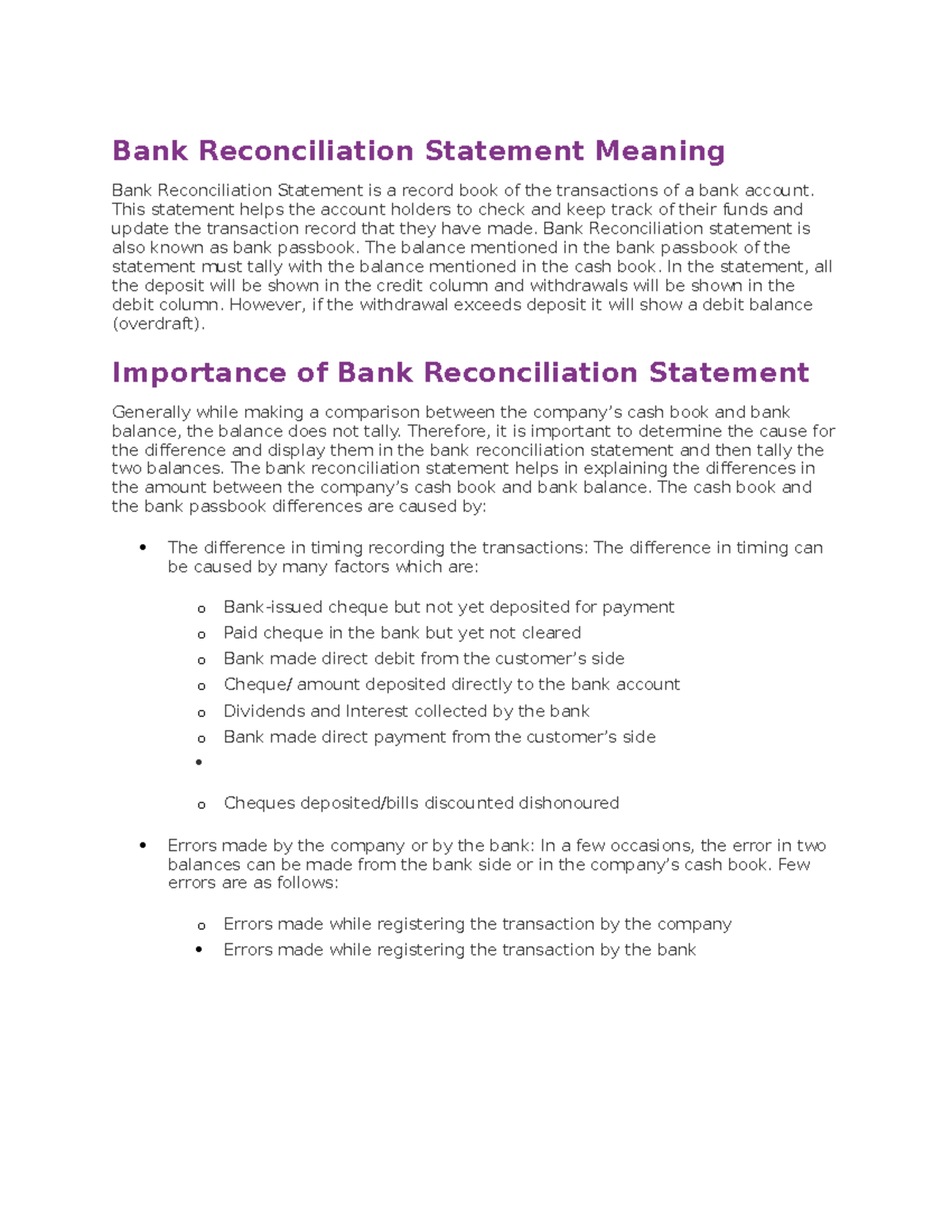 Bank reconciliation - Other - Bank Reconciliation Statement Meaning ...