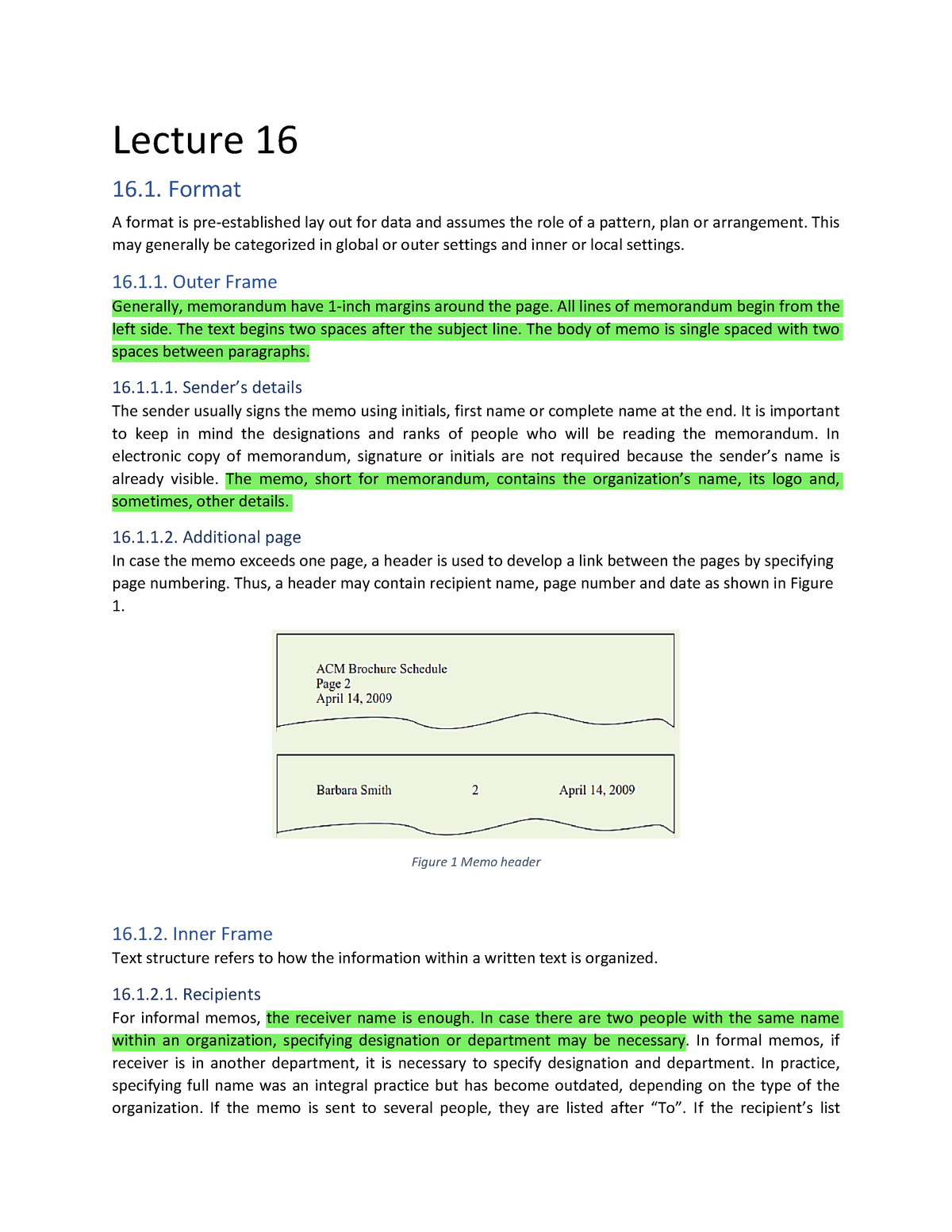 HUM102 Handouts Lecture 16 - Lecture 16 16. Format A Format Is Pre ...