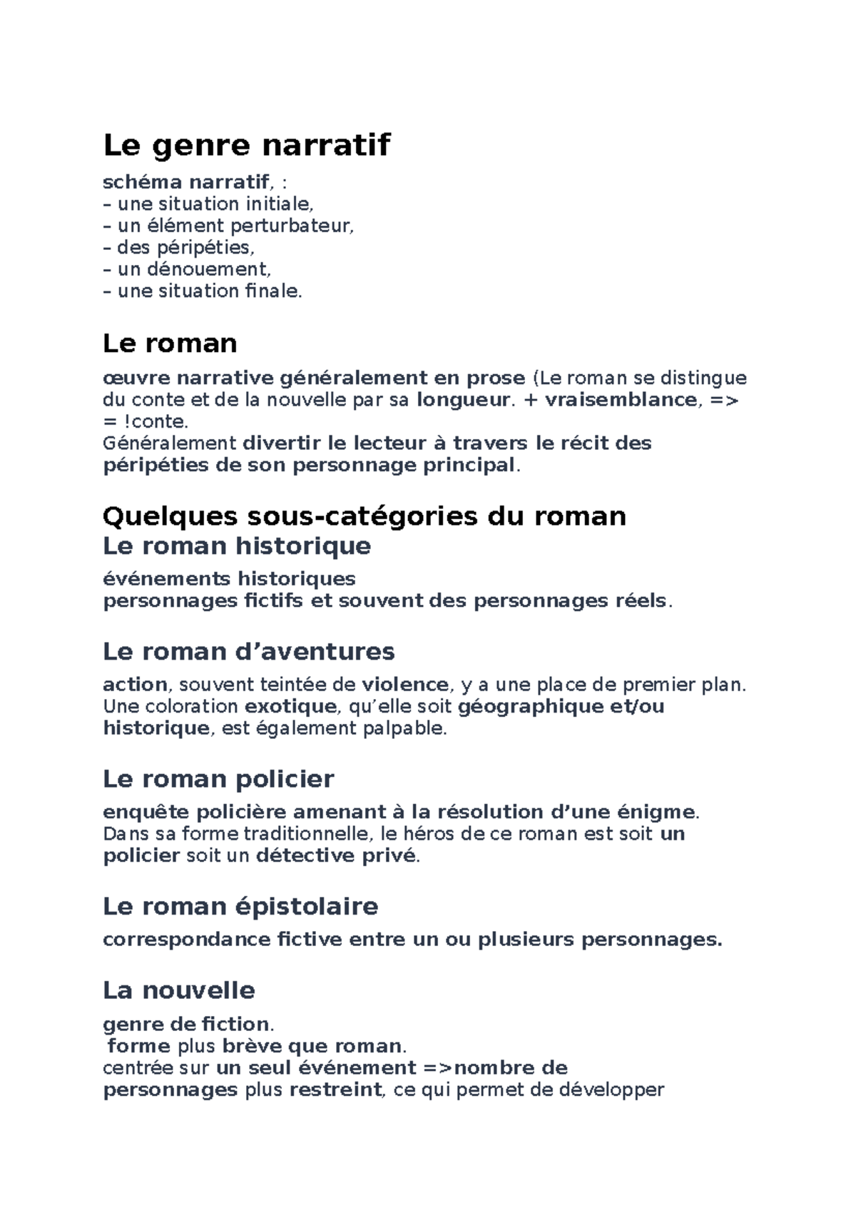 Genres littéraires et sous-genres - Le genre narratif schéma narratif ...